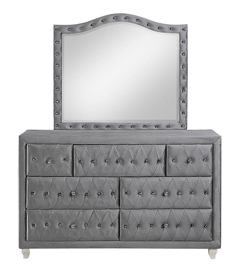 Modern Dresser w/Mirror 205103-2PC Deanna 205103-2PC in Gray Velvet