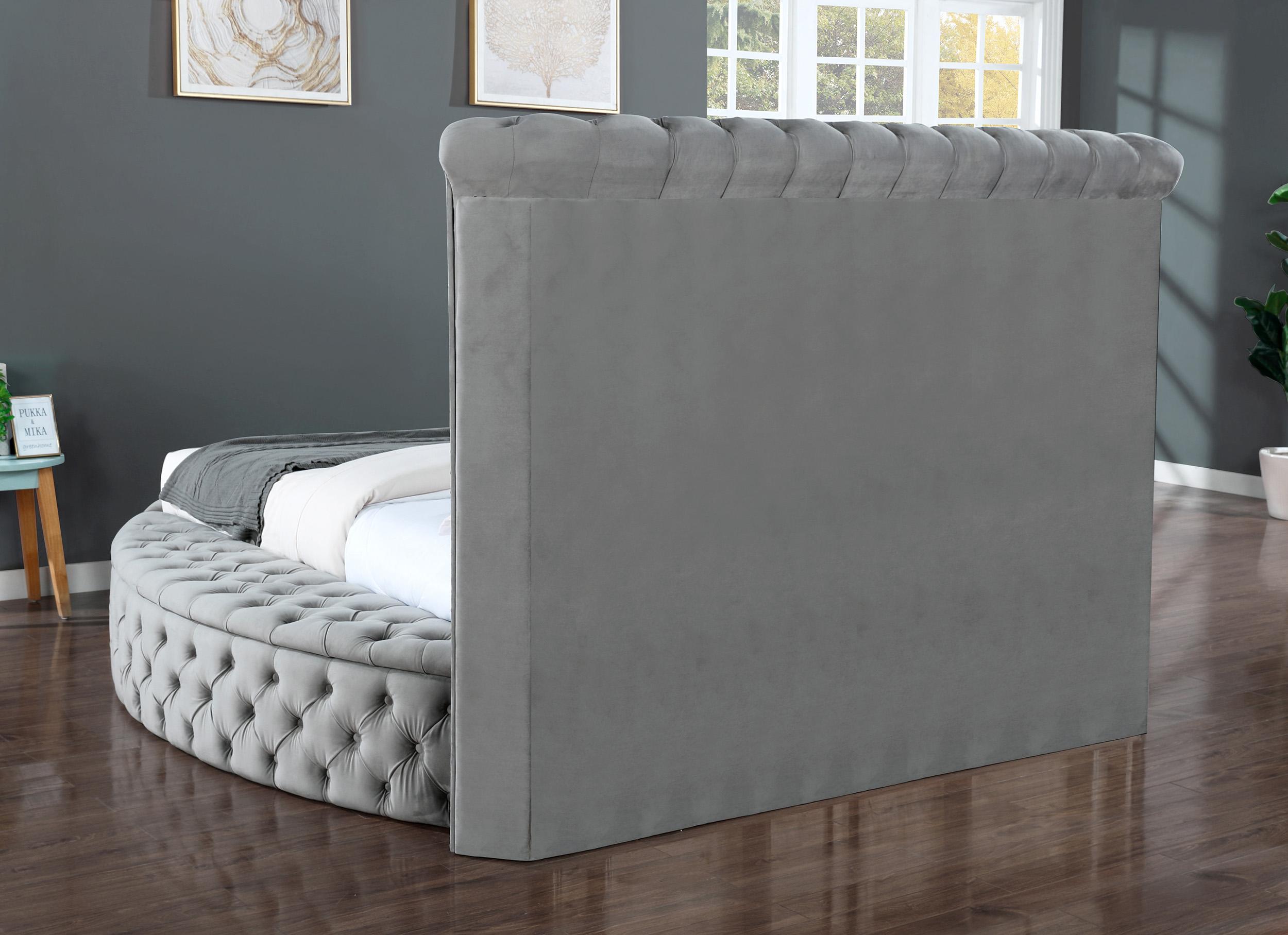 

    
 Order  Glam Gray Velvet KING Bed Set 4P w/VANITY HAZEL Galaxy Home Contemporary Modern
