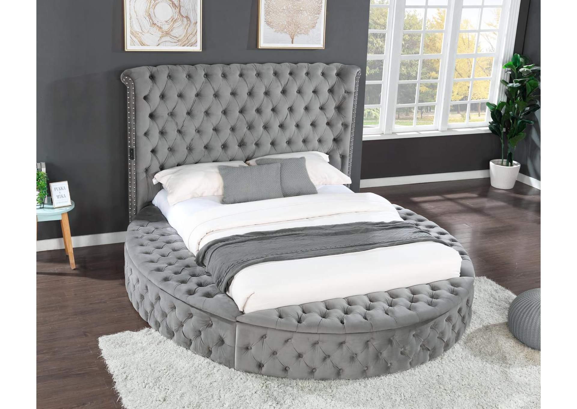 

    
Glam Gray Velvet KING Button Tufted Bed HAZEL Galaxy Home Contemporary Modern
