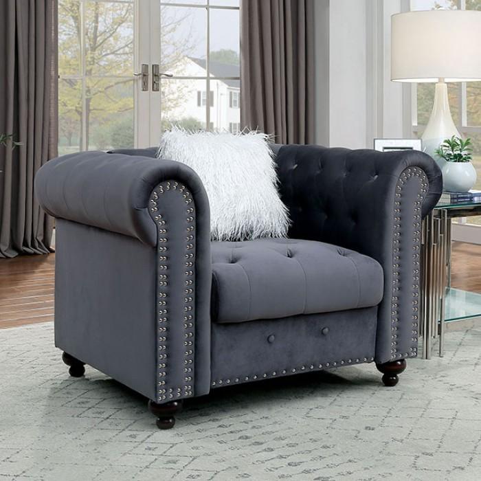 

    
Glam Gray Velvet-Like Fabric Arm Chair Furniture of America CM6240GY-CH Giacomo
