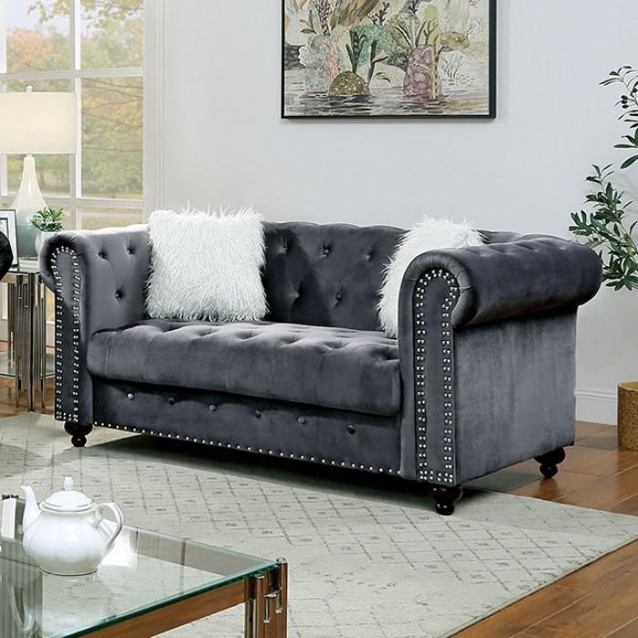 

    
Glam Gray Velvet-Like Fabric Loveseat Furniture of America CM6240GY-LV Giacomo
