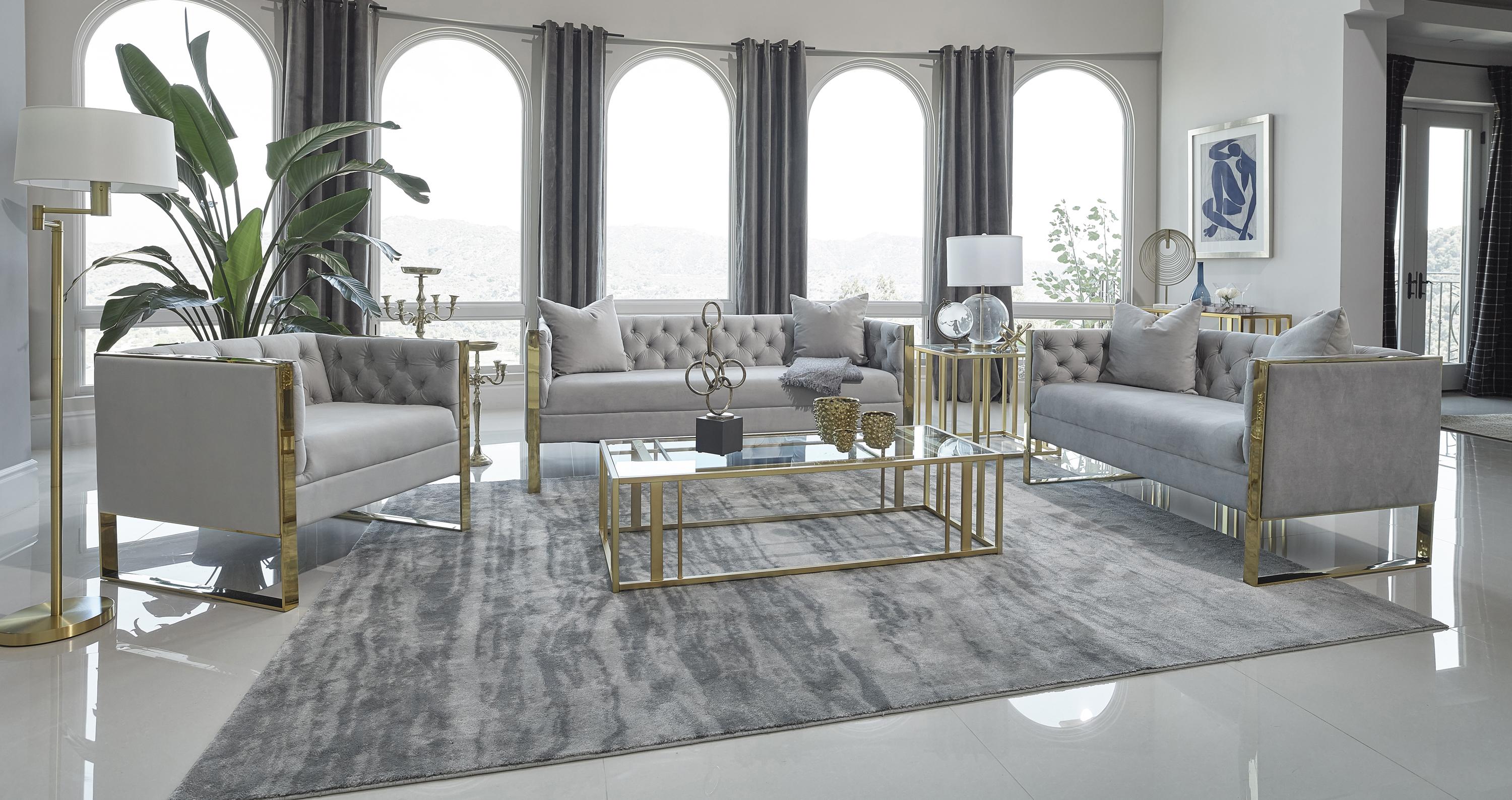 Contemporary Living Room Set 509111-S2 Eastbrook 509111-S2 in Gray Velvet