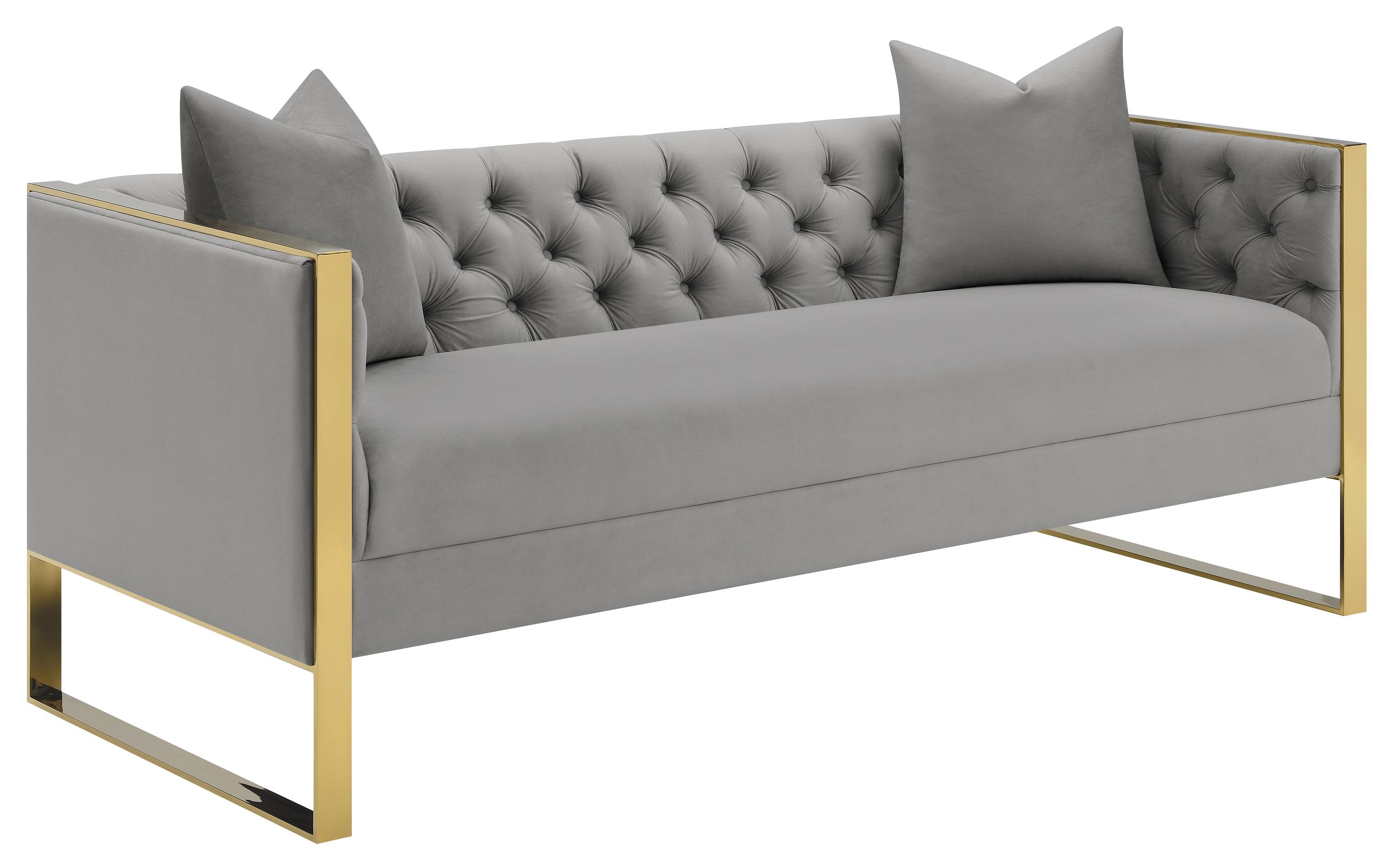 

    
Glam Gray Velvet Sofa Coaster 509111 Eastbrook
