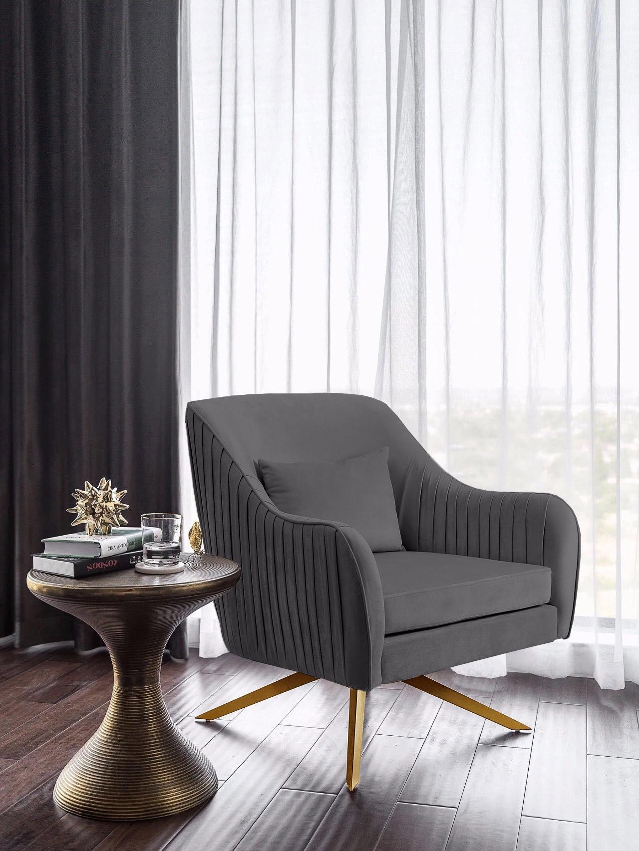 

    
Glam Gray Velvet Swivel Chair PALOMA 585Grey Meridian Contemporary Modern
