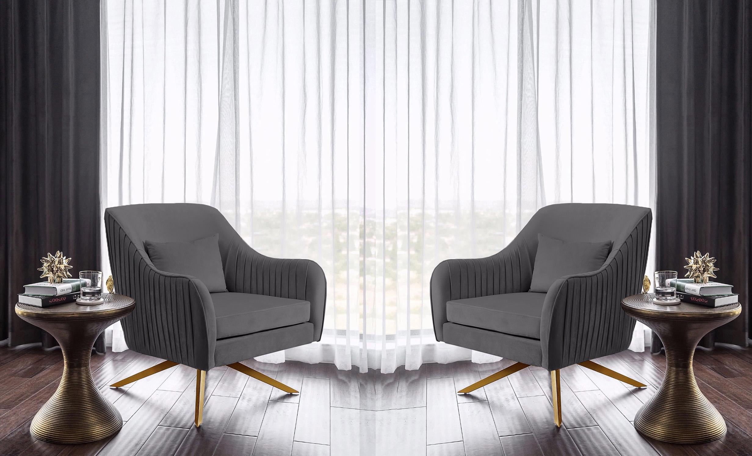 

    
Glam Gray Velvet Swivel Chair Set 2P PALOMA 585Grey Meridian Contemporary Modern
