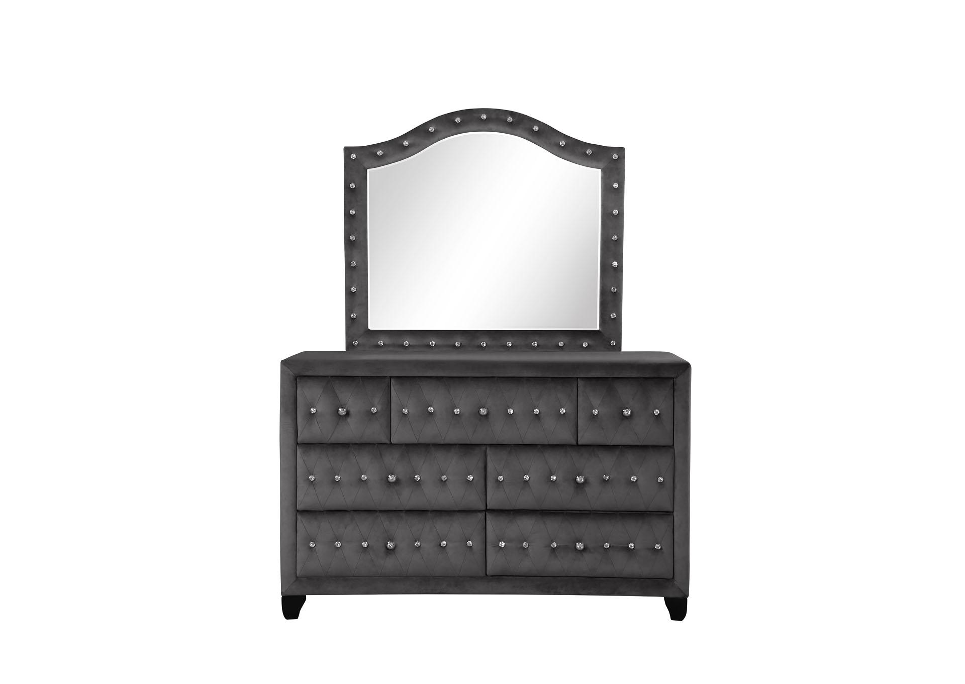 

    
Gray Velvet Tufted 7 Drawer Dresser SOPHIA Galaxy Home Modern Contemporary
