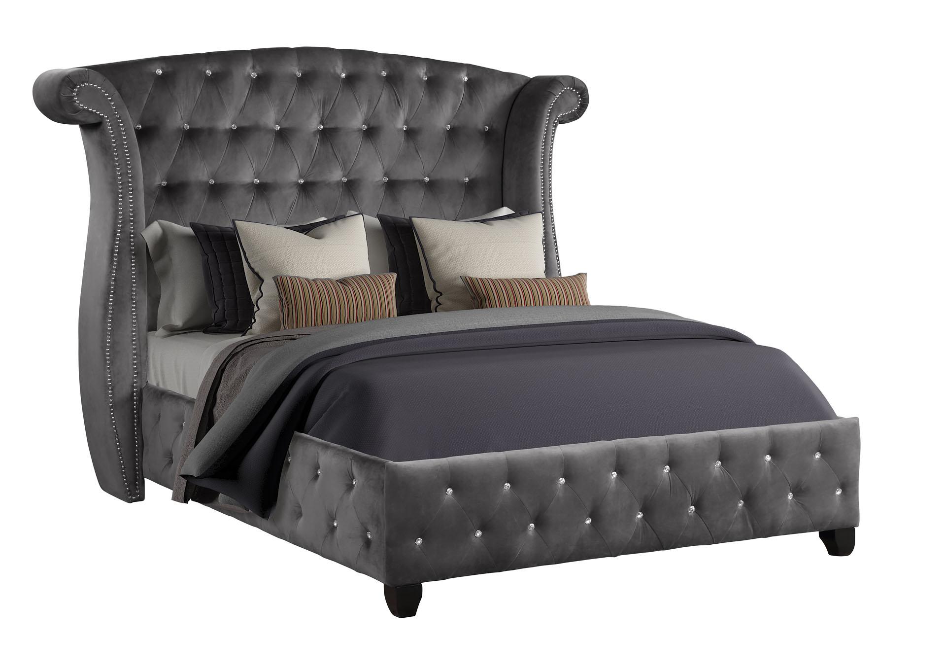 

    
GLAM Gray Velvet Tufted Full Bedroom Set 5P w/VANITY SOPHIA Galaxy Home Modern
