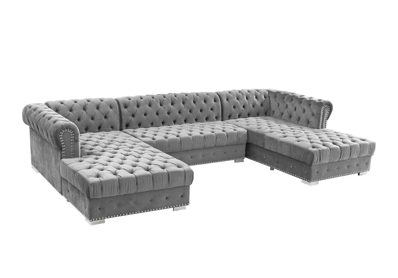 

    
Glam Gray Velvet Tufted Sectional Sofa MONALISA Galaxy Home Contemporary Modern
