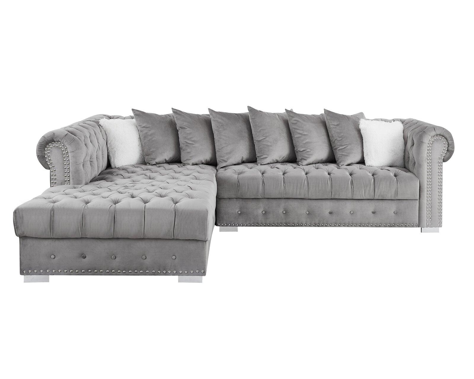 

    
Glam Gray Velvet Tufted Sectional Sofa MONICA Galaxy Home Contemporary Modern
