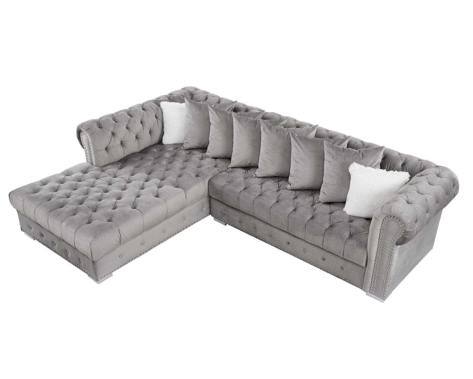 

    
Glam Gray Velvet Tufted Sectional Sofa MONICA Galaxy Home Contemporary Modern
