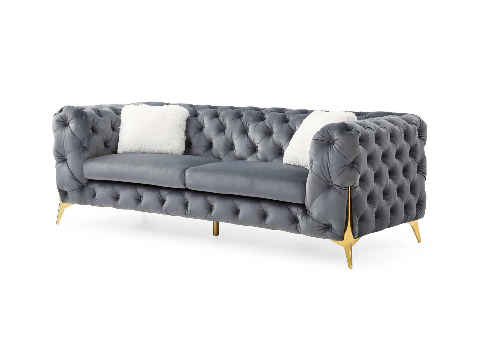 

    
Glam Gray Velvet Tufted Sofa Set 2Pcs MODERNO Galaxy Home Contemporary Modern
