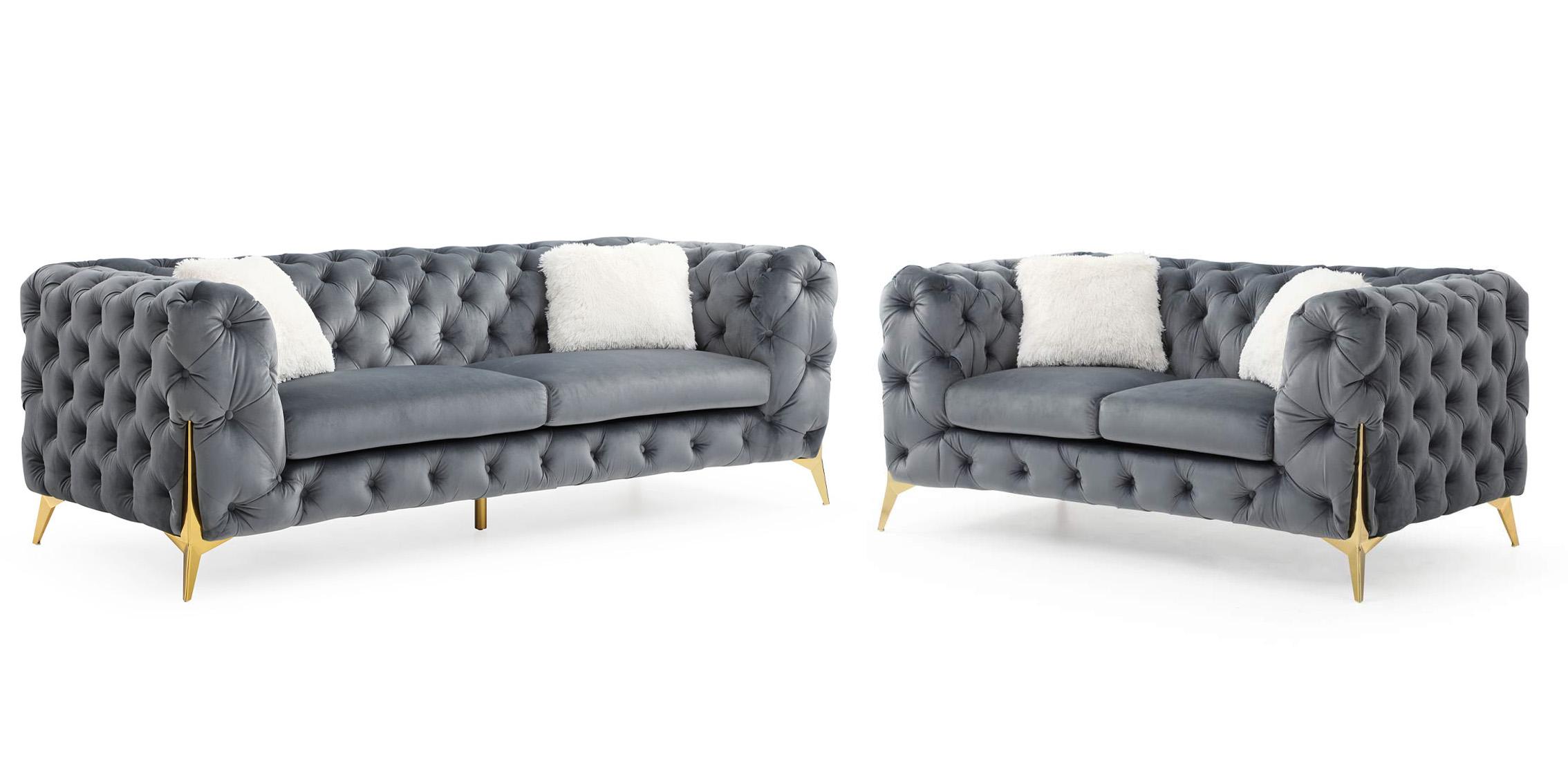 

    
Glam Gray Velvet Tufted Sofa Set 2Pcs MODERNO Galaxy Home Contemporary Modern
