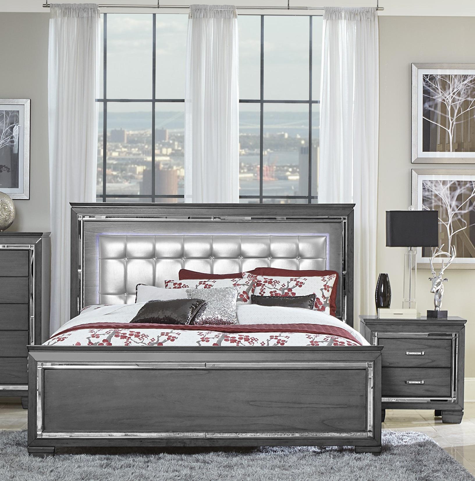 Modern Bedroom Set 1916KGY-1CK-3PC Allura 1916KGY-1CK-3PC in Gray Faux Leather