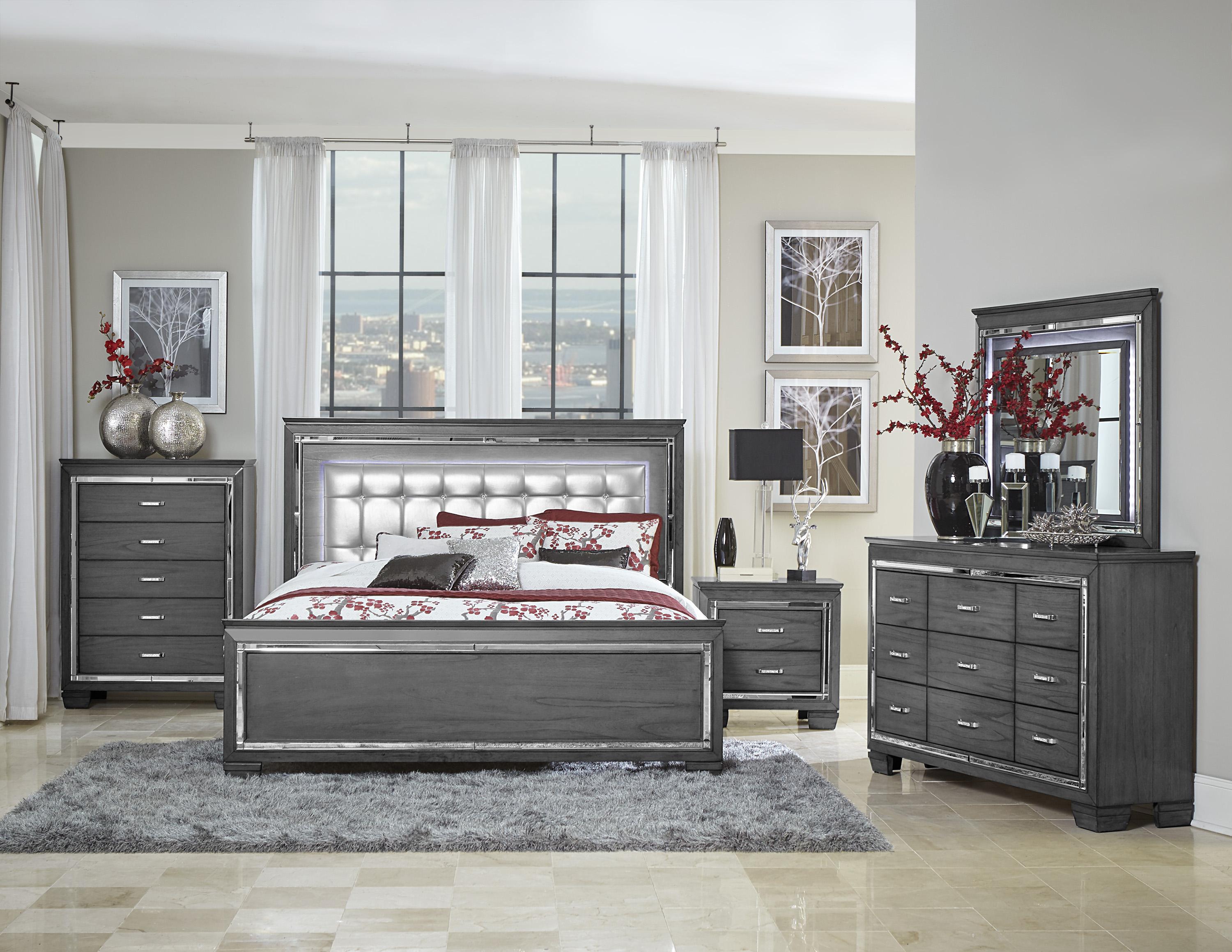 Modern Bedroom Set 1916KGY-1CK-5PC Allura 1916KGY-1CK-5PC in Gray Faux Leather