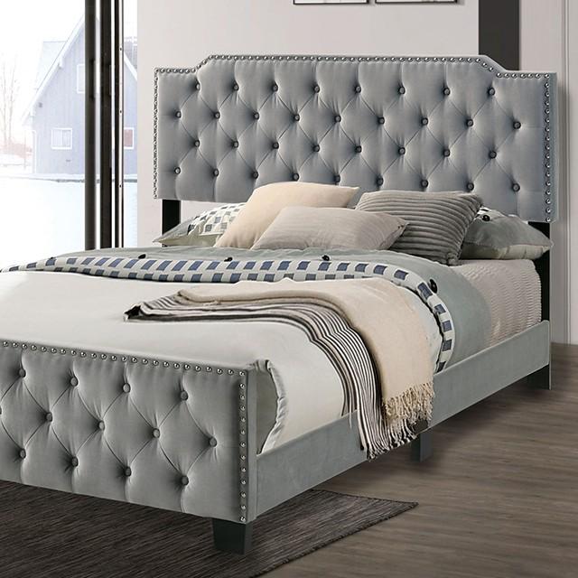 

    
Contemporary Gray Solid Wood King Panel Bed Furniture of America Charlize CM7414LG-EK
