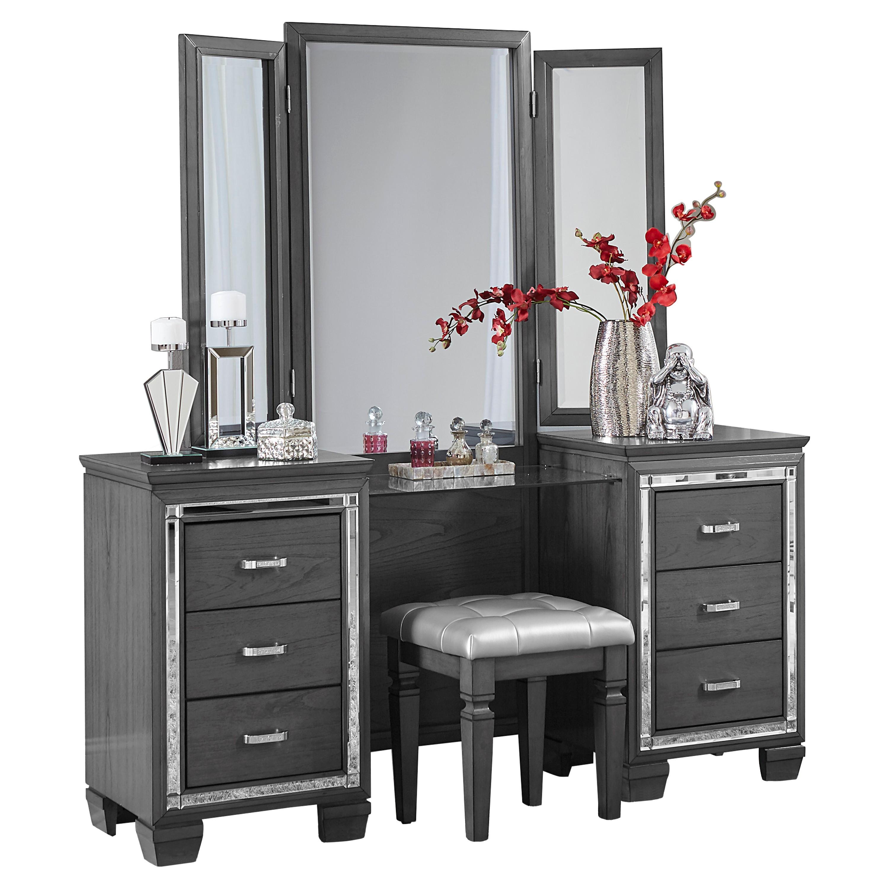 Modern Vanity Set 1916GY-14*15-3PC Allura 1916GY-14*15-3PC in Gray Faux Leather