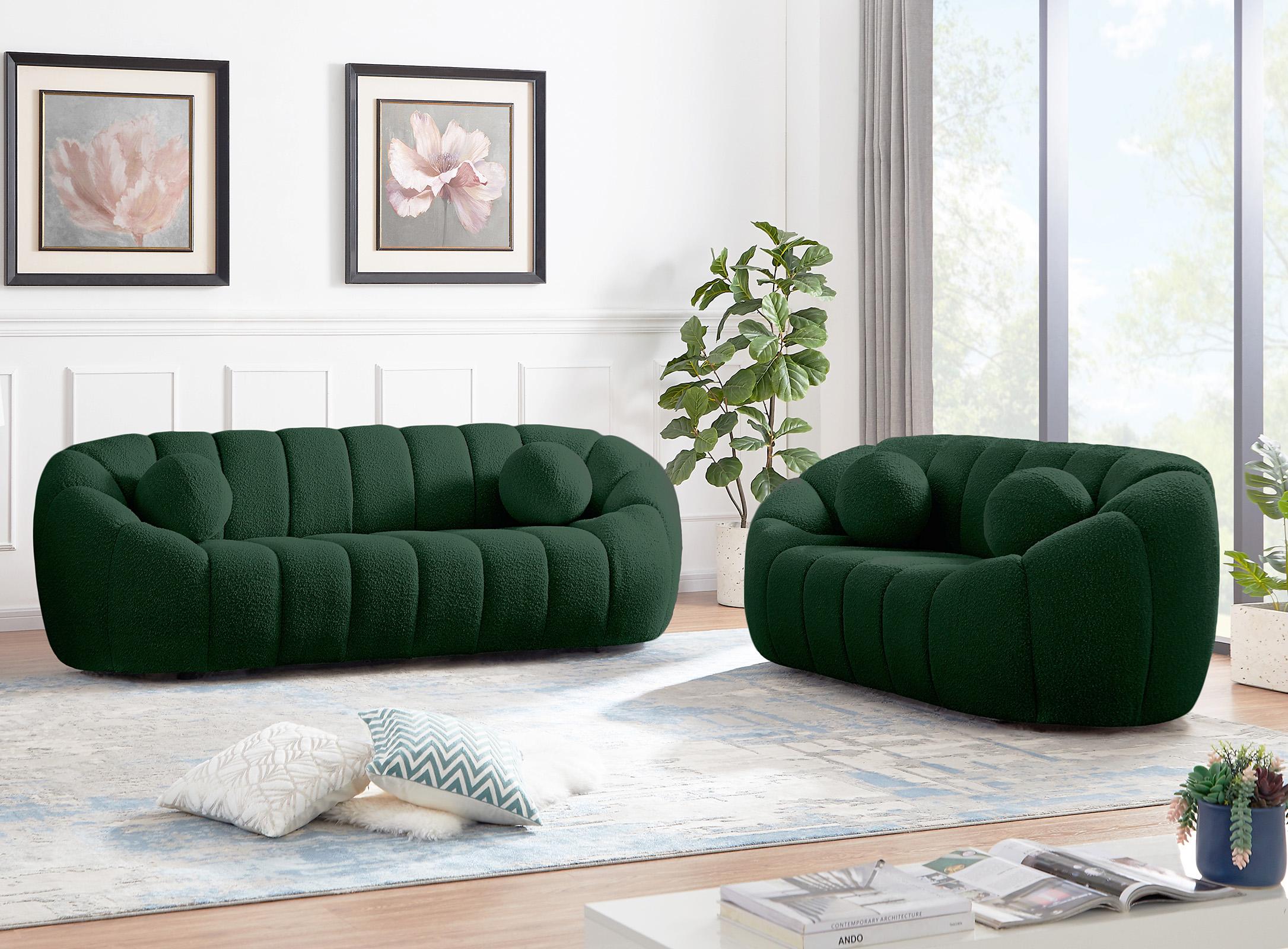 

    
Glam Green Boucle Channel Tufted Sofa Set 2P ELIJAH 644Green-S Meridian Modern
