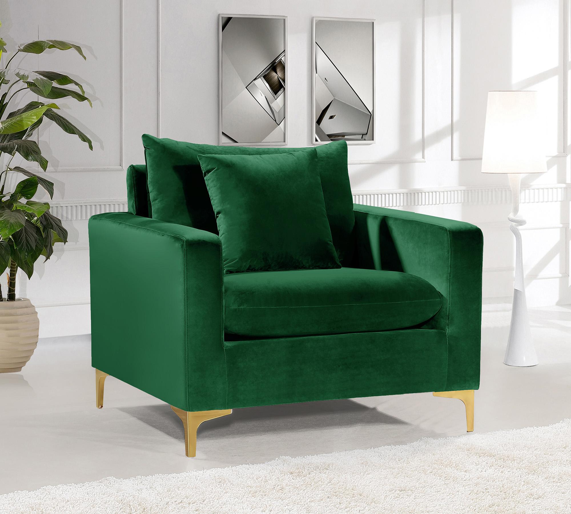 Contemporary Arm Chair Naomi 633Green-C 633Green-C in Chrome, Green, Gold Velvet