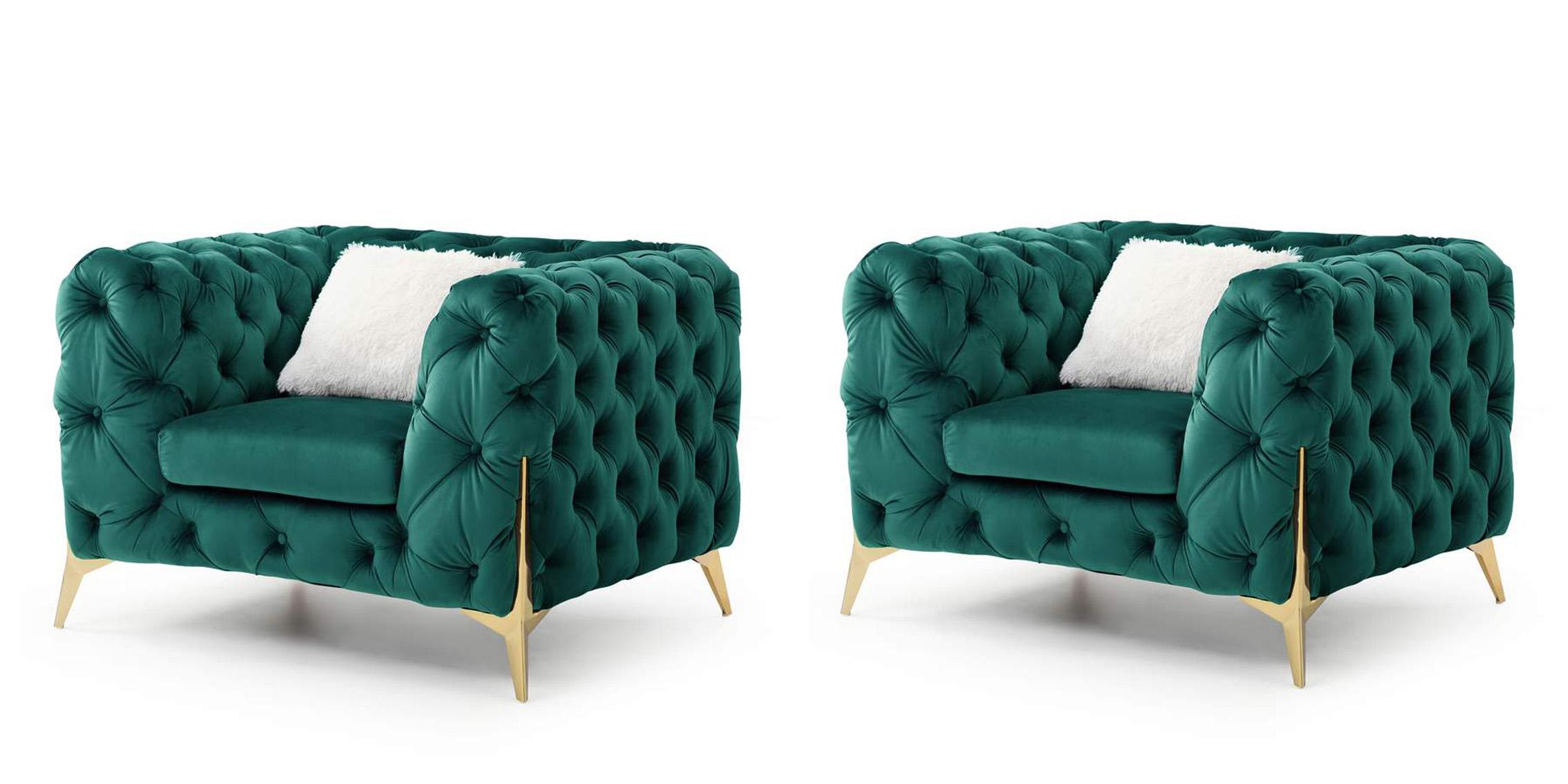 Contemporary, Modern Arm Chair Set MODERNO 808857637598-2PC in Green Fabric