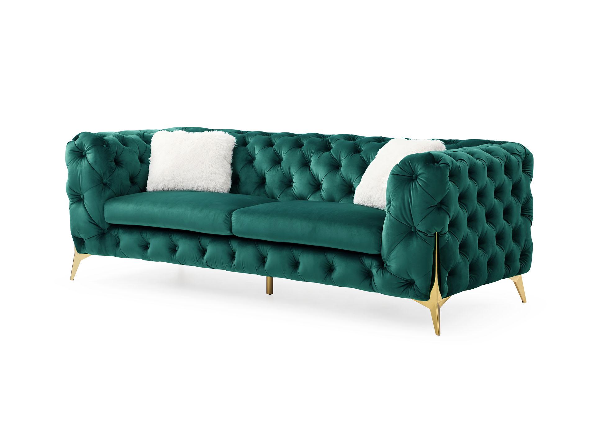 

    
Glam Green Velvet Button Tufted Sofa MODERNO Galaxy Home Contemporary Modern
