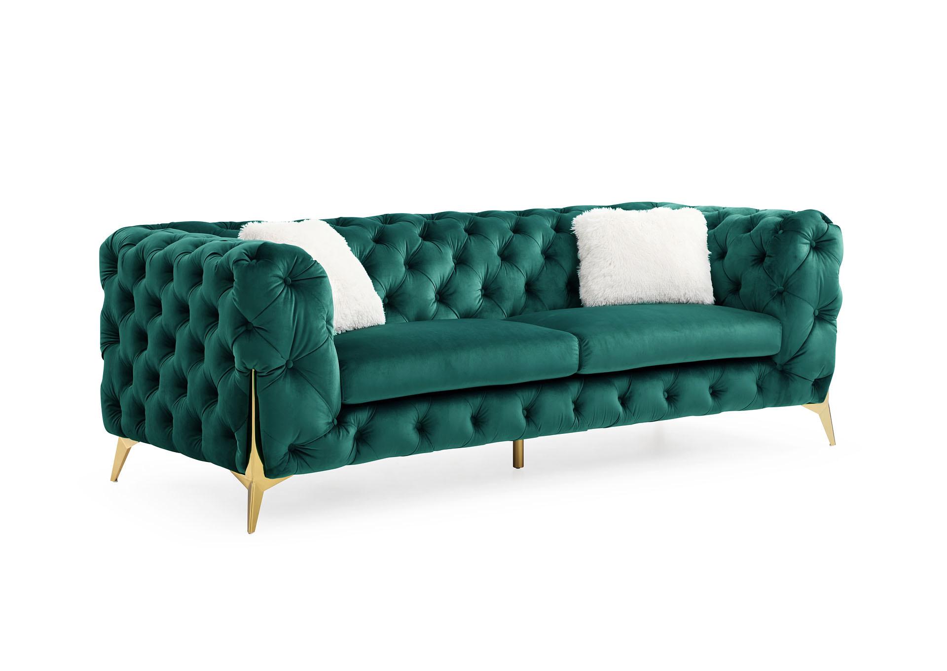 

    
Glam Green Velvet Button Tufted Sofa MODERNO Galaxy Home Contemporary Modern
