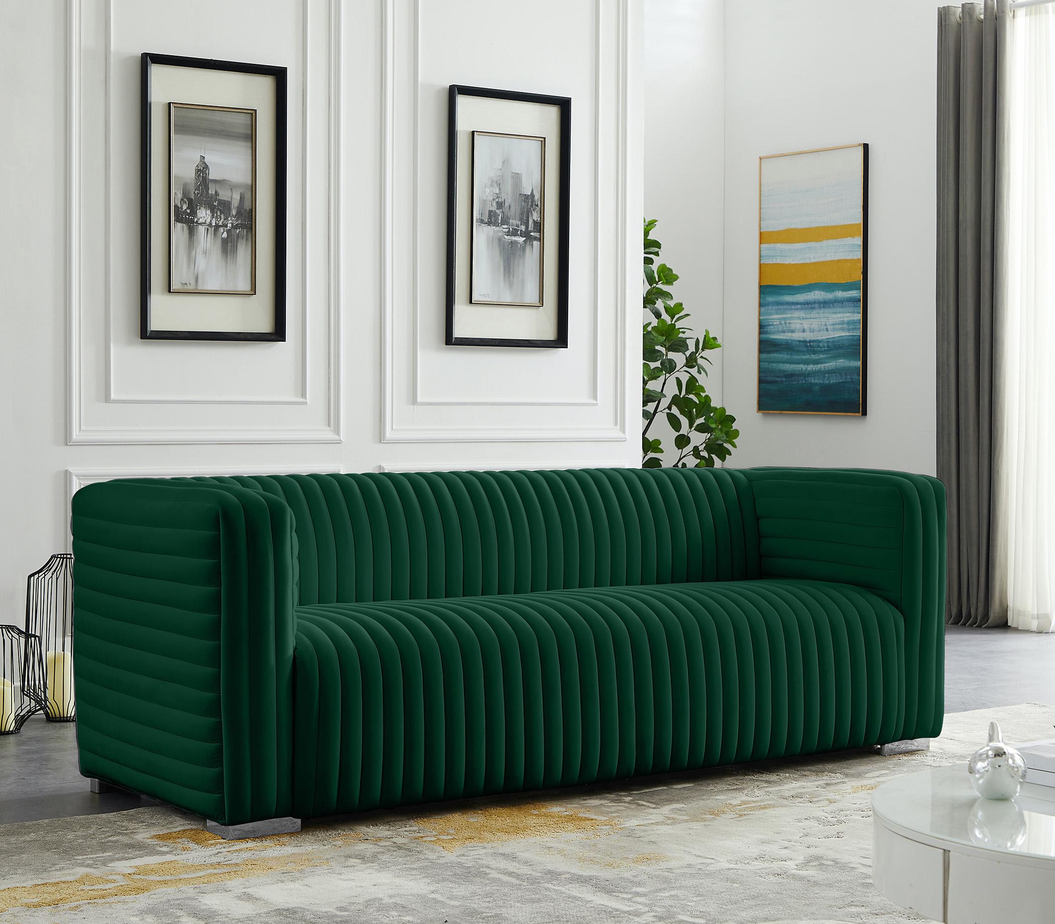 

    
Glam GREEN Velvet Channel Tufted Sofa Ravish 640Green-S Meridian Contemporary
