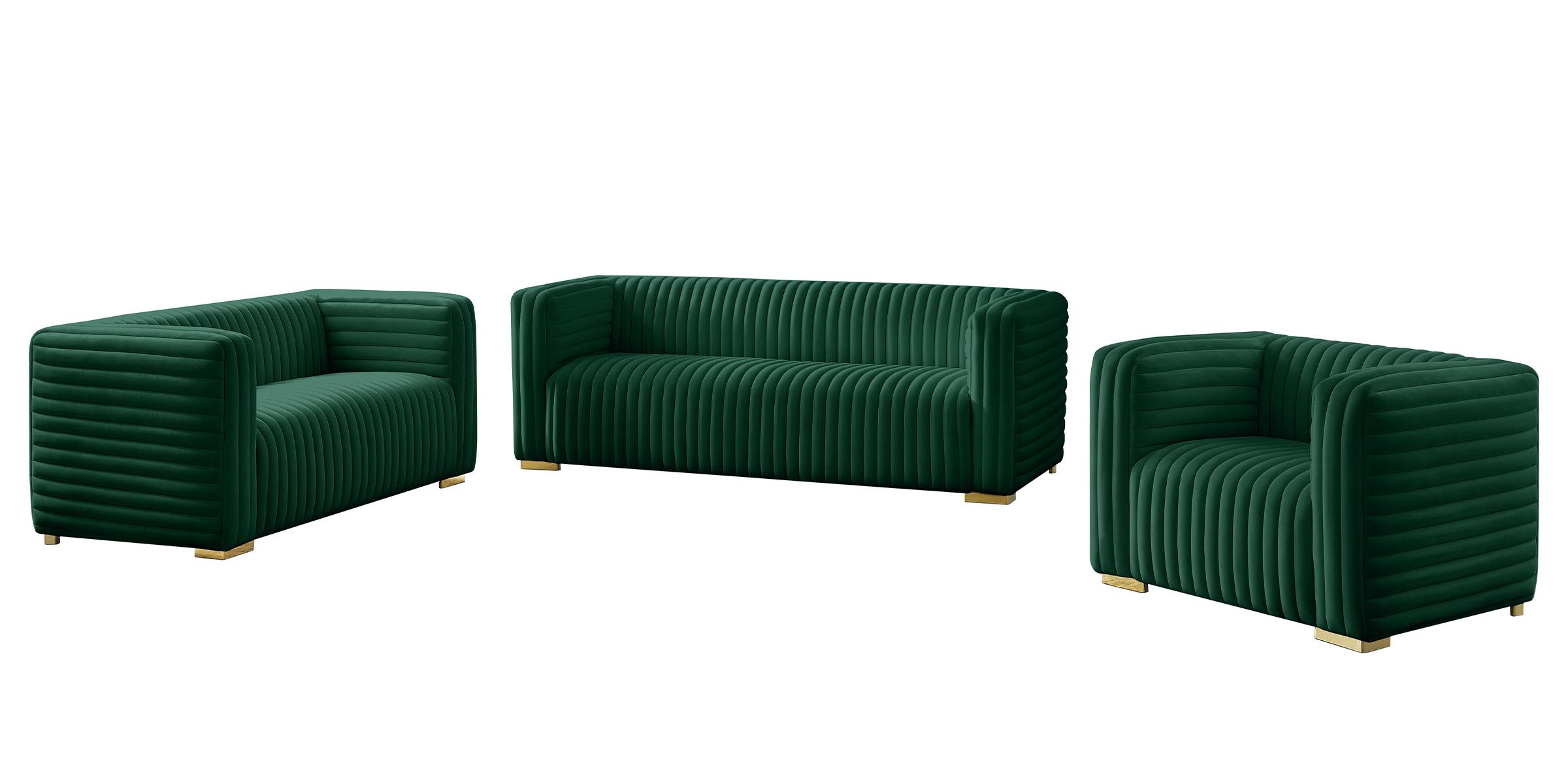 Contemporary, Modern Sofa Set Ravish 640Green-S-Set 640Green-S-Set-3 in Green Velvet