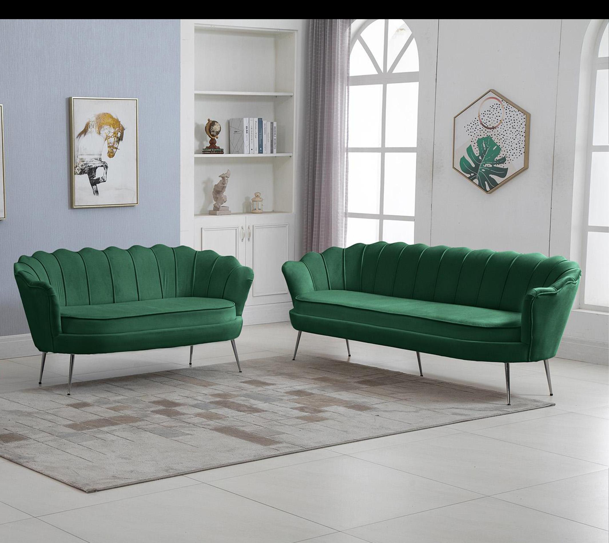 

    
Glam GREEN Velvet Channel Tufted Sofa Set 2P GARDENIA 684Green Meridian Modern
