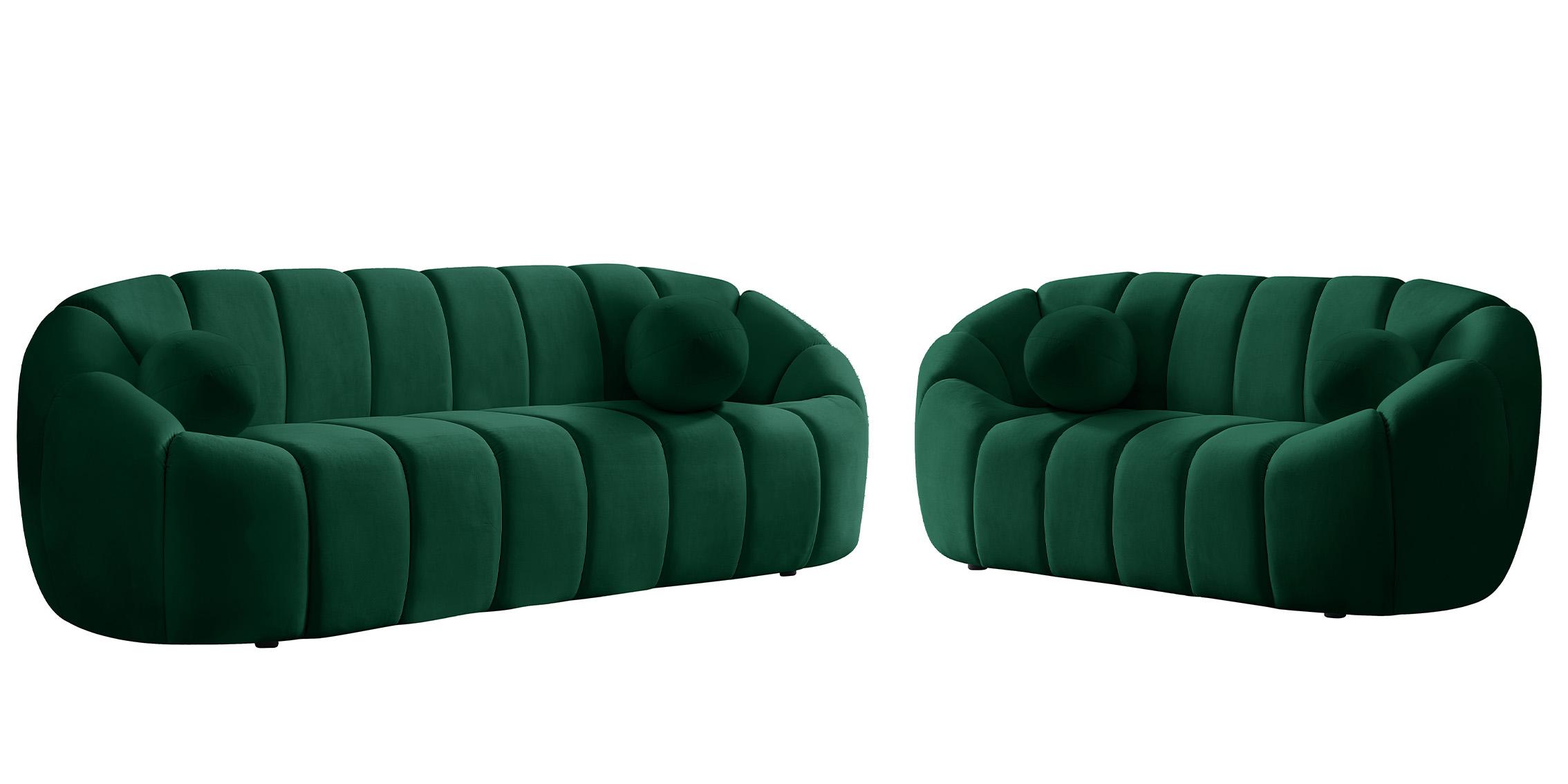 Contemporary, Modern Sofa Set ELIJAH 613Green-S 613Green-S-Set-2 in Green Velvet