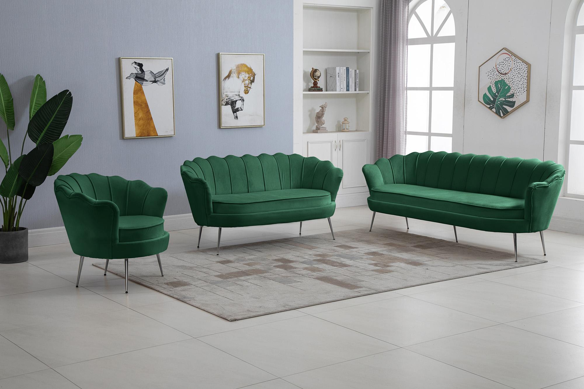 

    
Glam GREEN Velvet Channel Tufted Sofa Set 3P GARDENIA 684Green Meridian Modern
