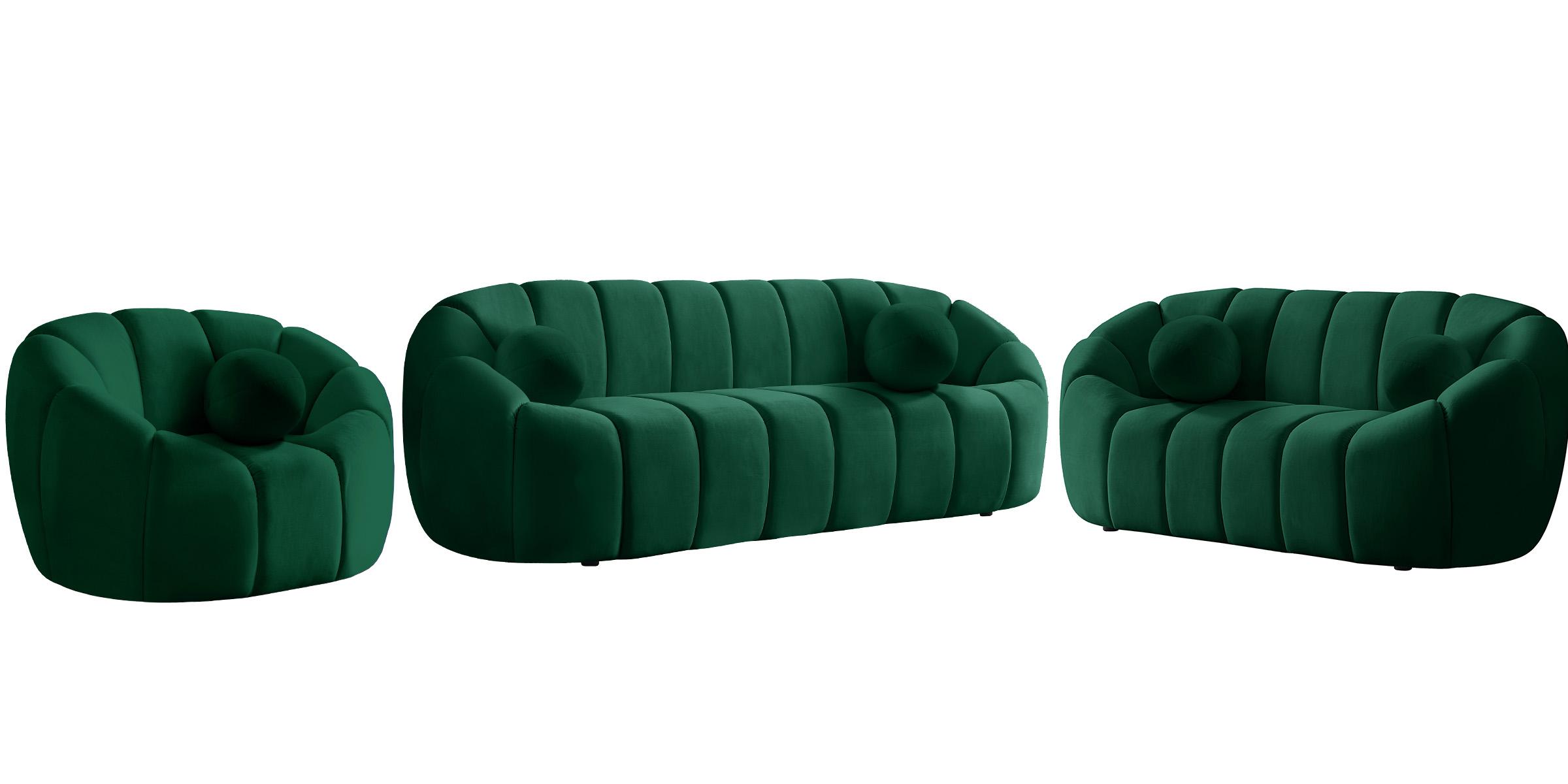

    
Glam GREEN Velvet Channel Tufted Sofa Set 3Pcs ELIJAH 613Green Meridian Modern

