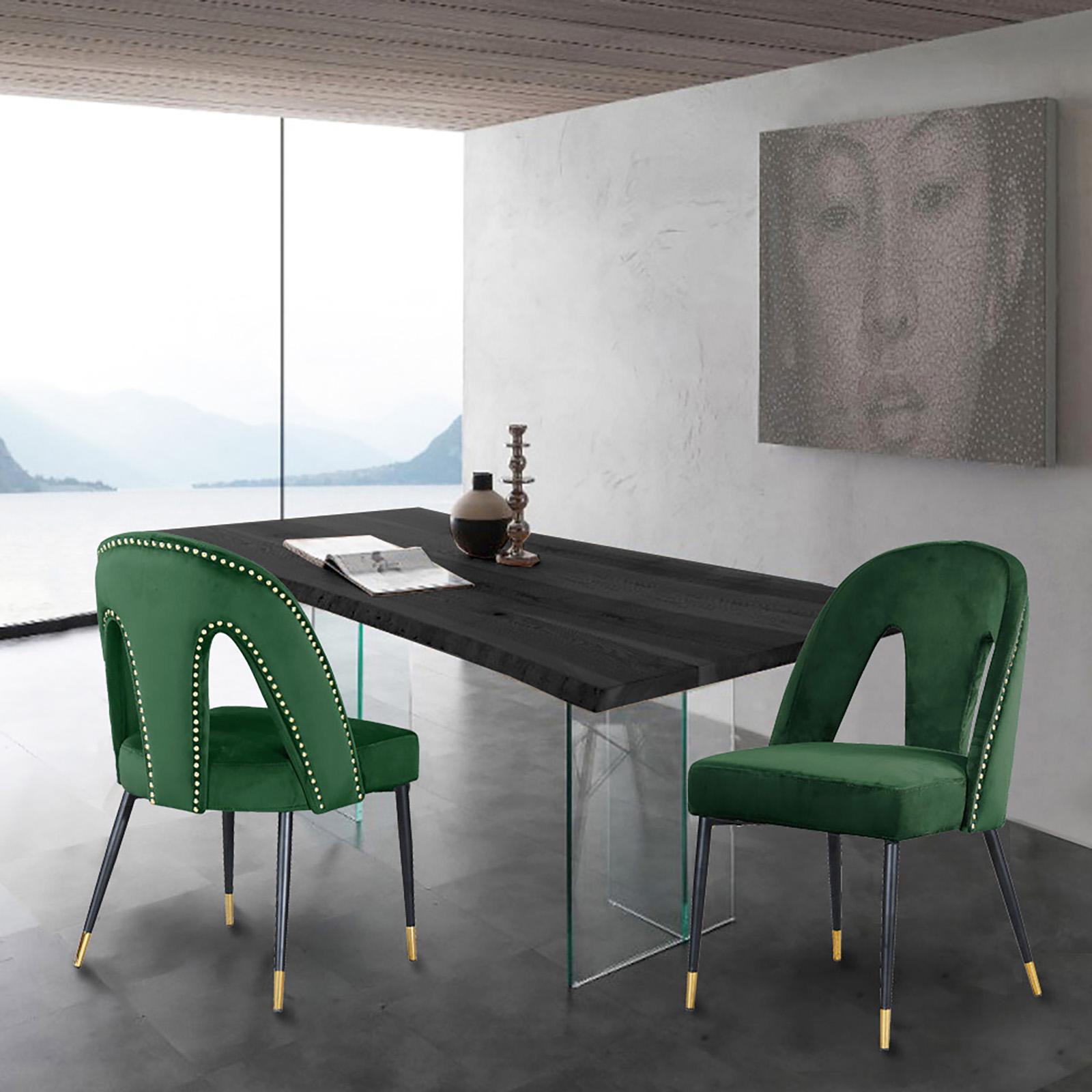 

    
Glam Green Velvet Dining Chair Set 2Pcs AKOYA 794Green-C Meridian Contemporary
