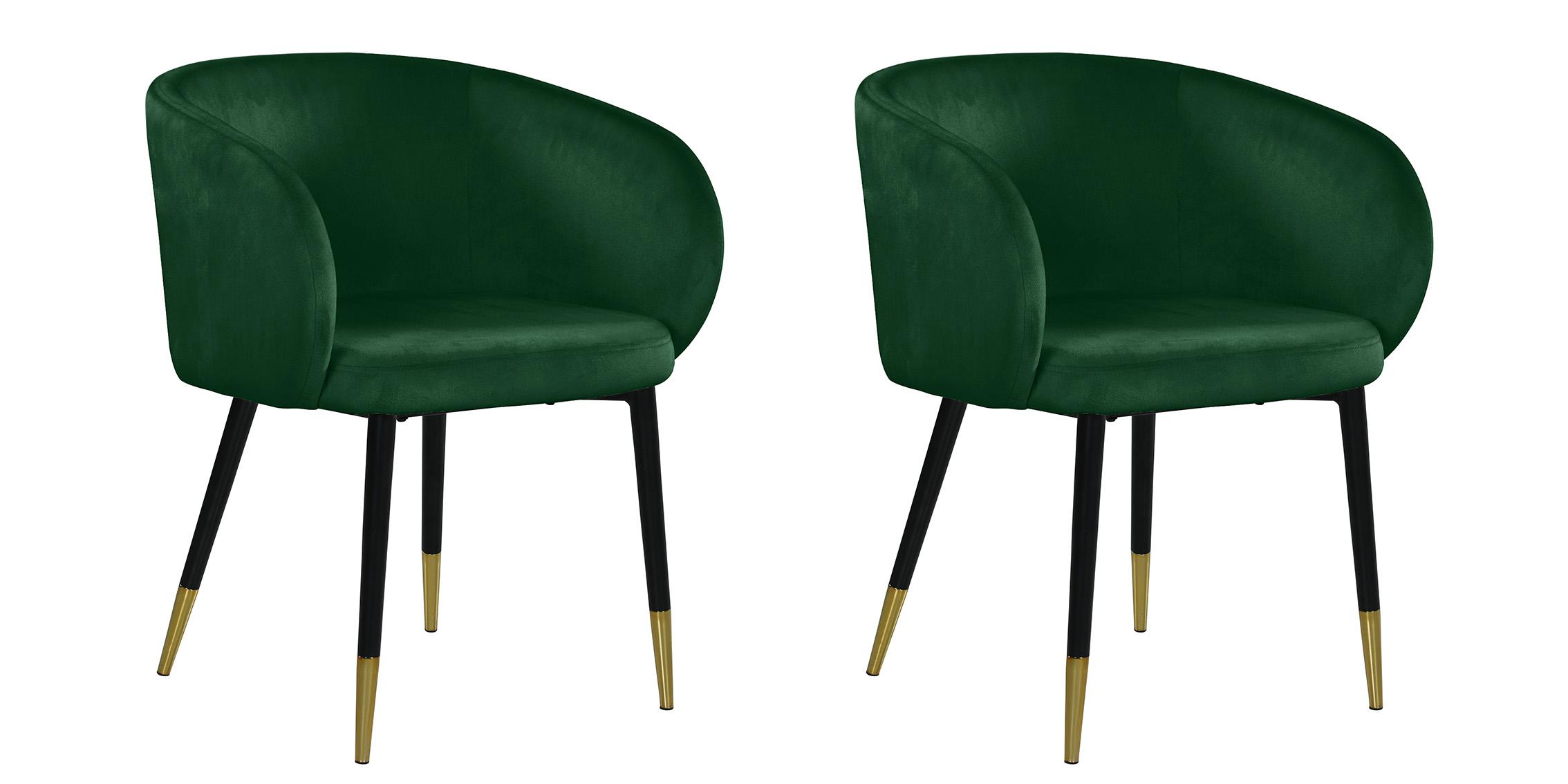Contemporary, Modern Dining Chair Set LOUISE 733Green 733Green-C-Set-2 in Chrome, Green Velvet