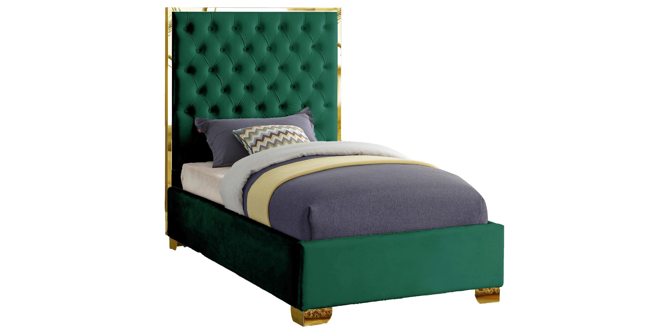 

    
Glam Green Velvet & Gold Trim Deep Tufting Twin Bed LANA Meridian Contemporary
