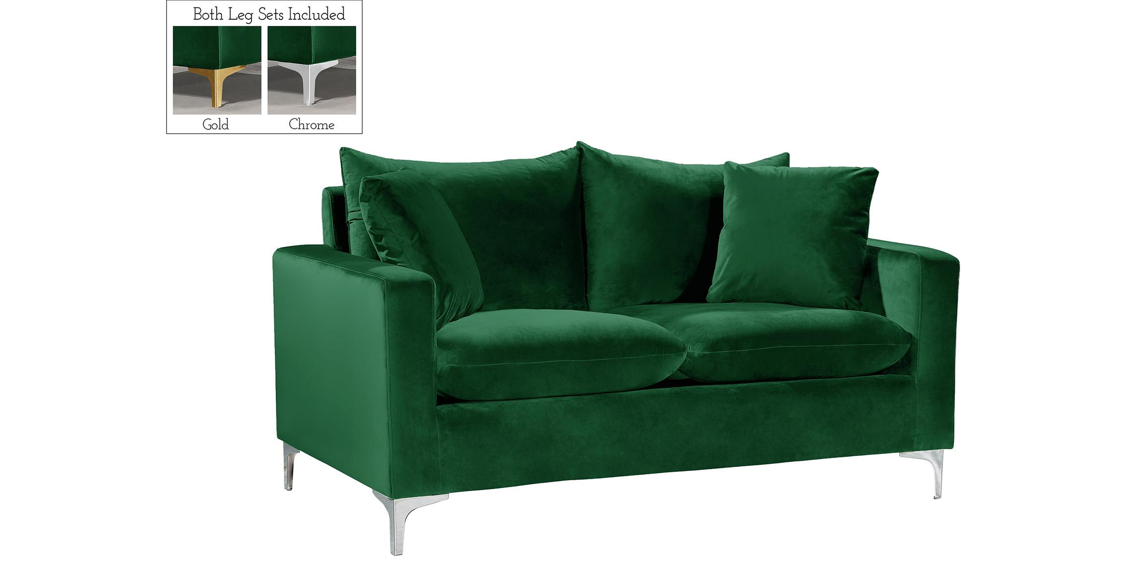 

        
Meridian Furniture Naomi 633Green-L Loveseat Chrome/Green/Gold Velvet 704831401998
