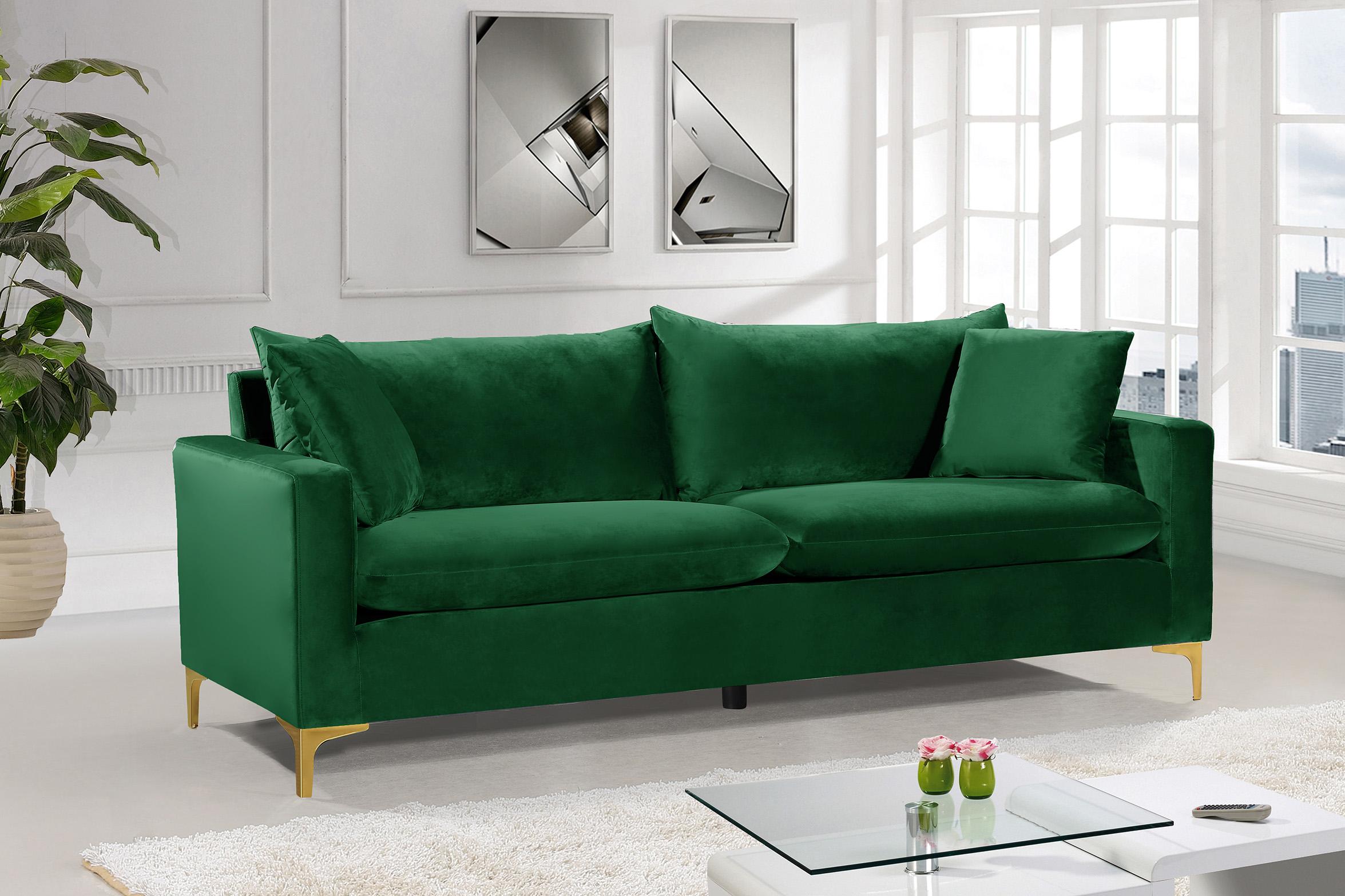 Contemporary Sofa Naomi 633Green-S 633Green-S in Chrome, Green, Gold Velvet