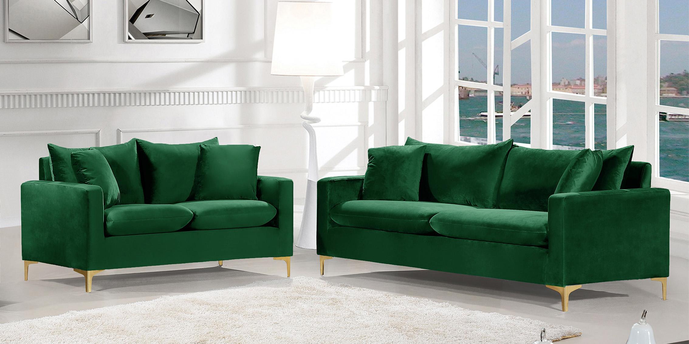 Contemporary Sofa Set Naomi 633Green-S-Set-2 633Green-S-Set-2 in Chrome, Green, Gold Velvet