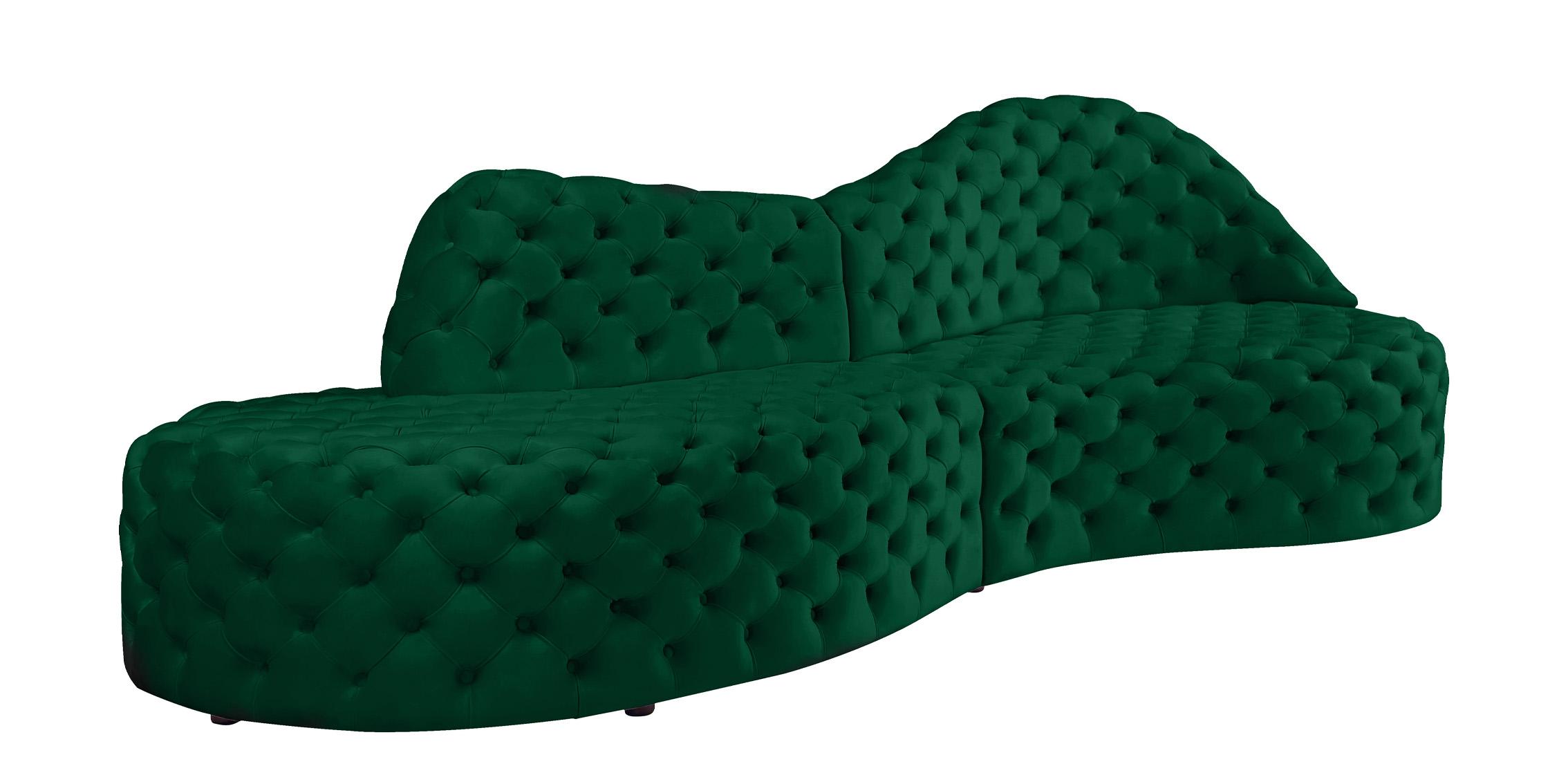 

    
Glam Green Velvet Tufted Sectional Sofa ROYAL 654Green Meridian Contemporary
