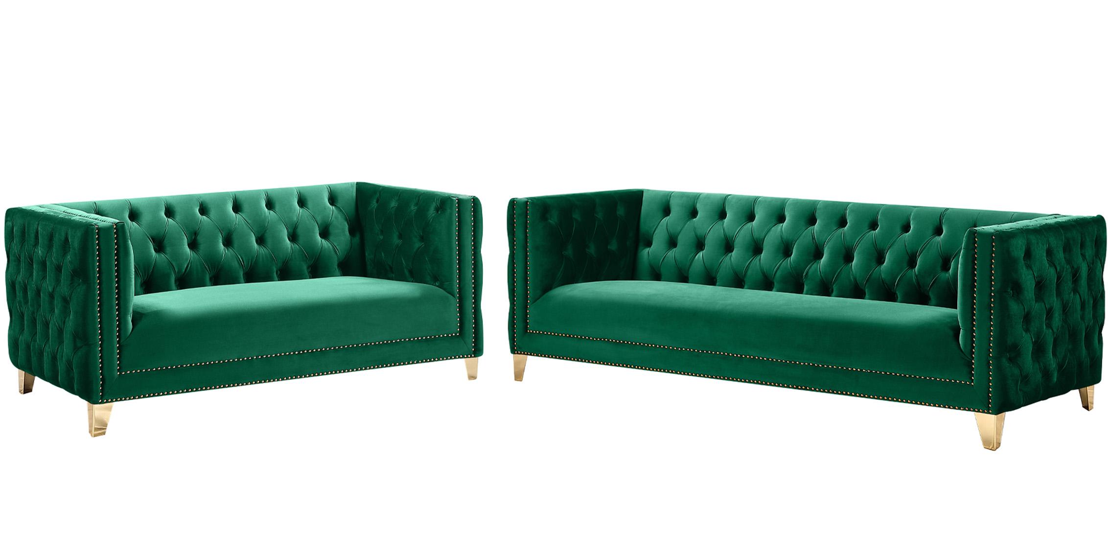 

    
Glam Green Velvet Sofa Set 2Pcs MICHELLE 652Green Meridian Contemporary Modern
