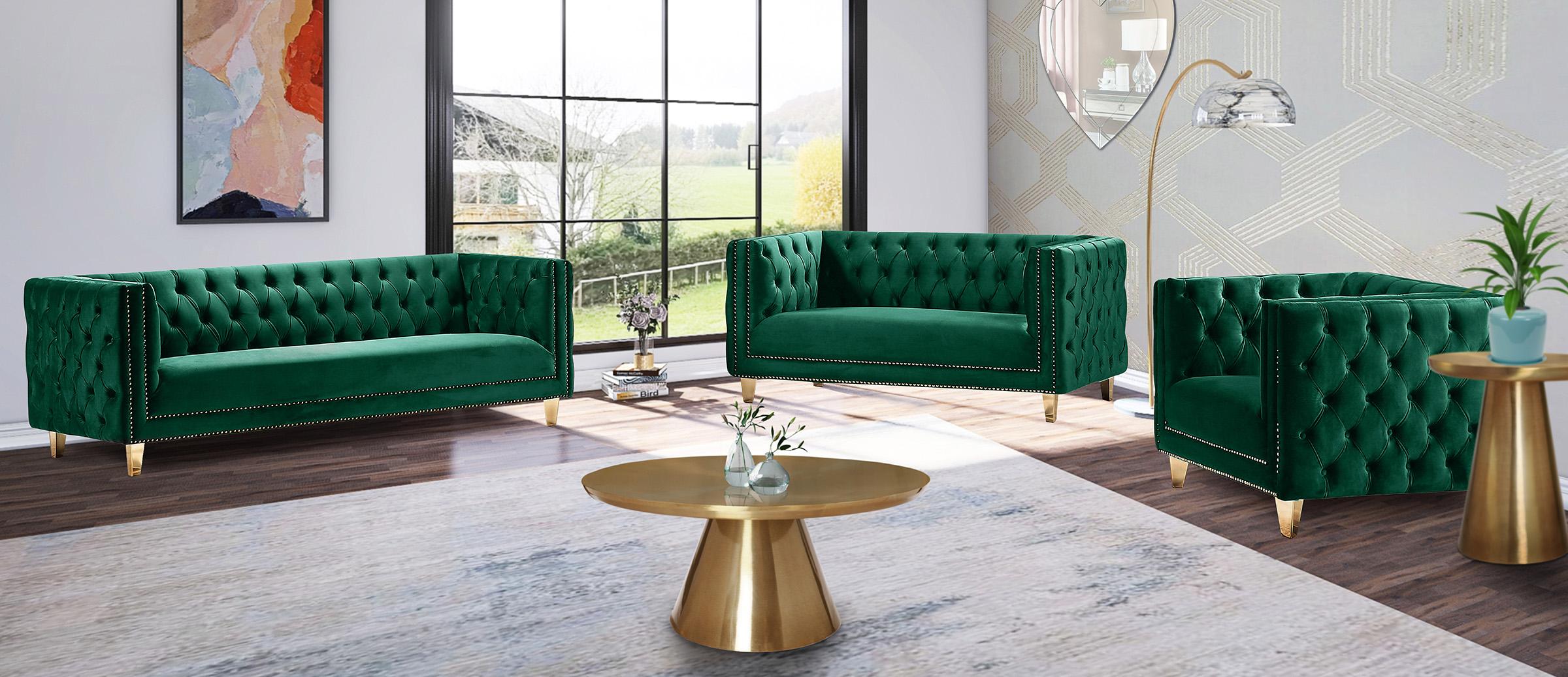 

    
 Shop  Glam Green Velvet Sofa Set 2Pcs MICHELLE 652Green Meridian Contemporary Modern
