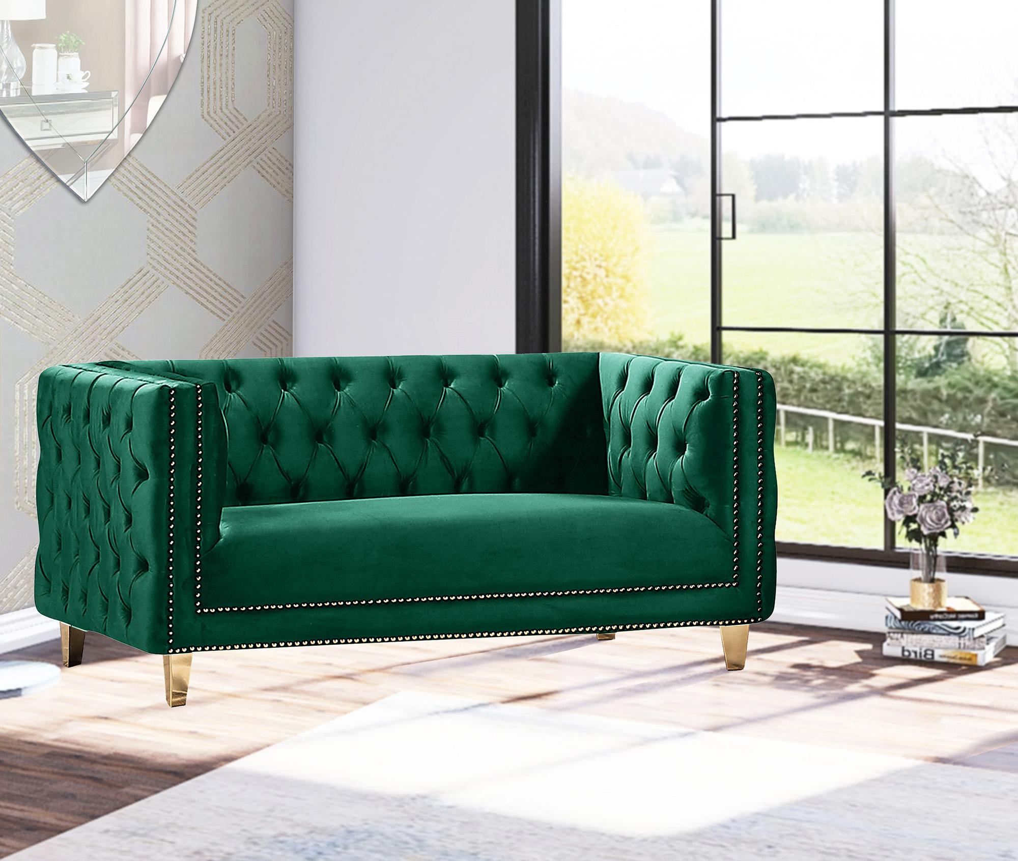 

    
 Order  Glam Green Velvet Sofa Set 2Pcs MICHELLE 652Green Meridian Contemporary Modern
