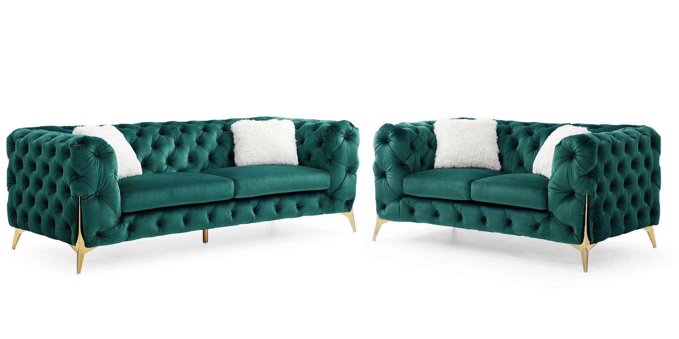 Contemporary, Modern Sofa Set MODERNO 808857768919-2PC in Green Velvet