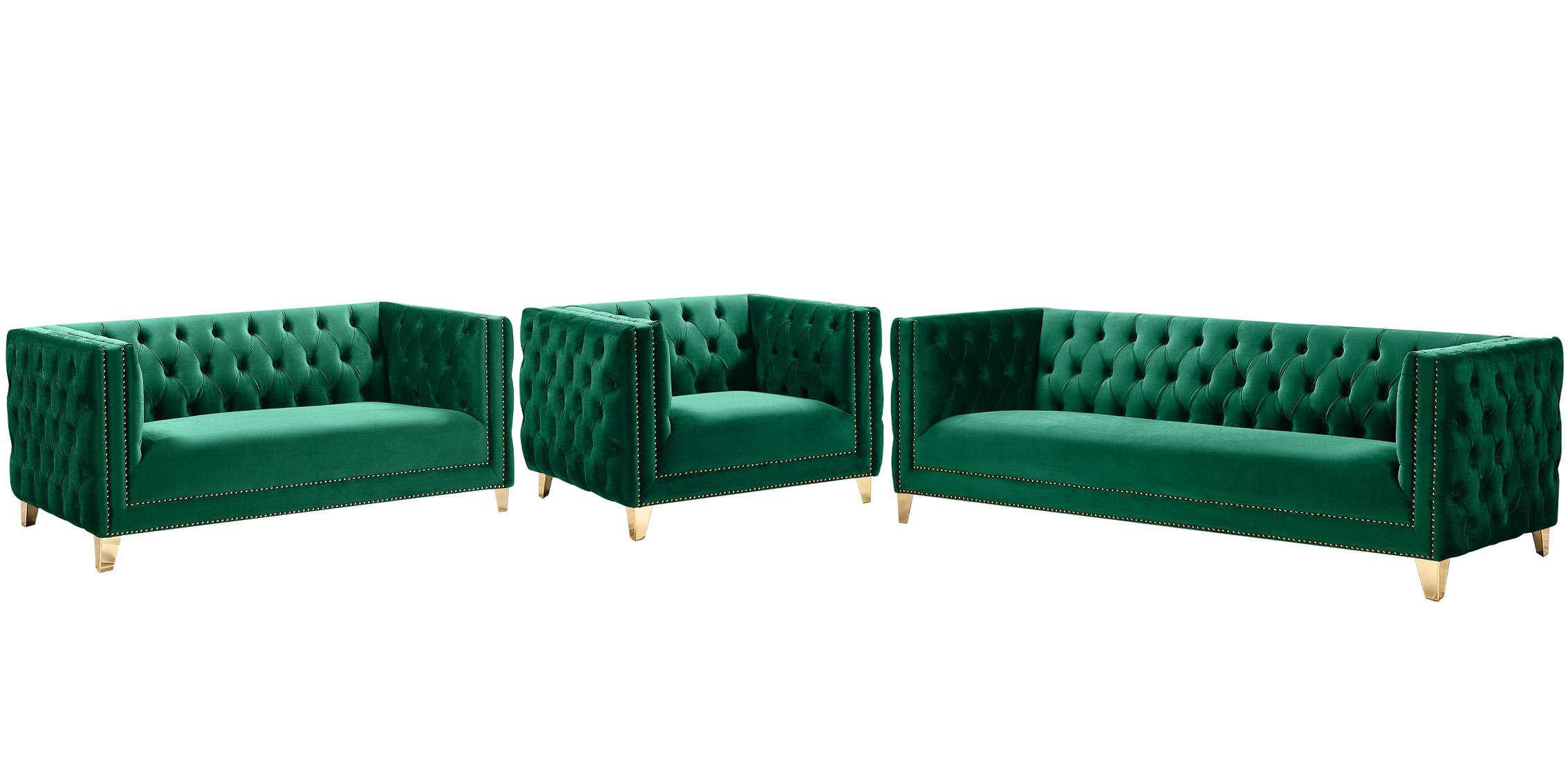 

    
Glam Green Velvet Sofa Set 3Pcs MICHELLE 652Green Meridian Contemporary Modern
