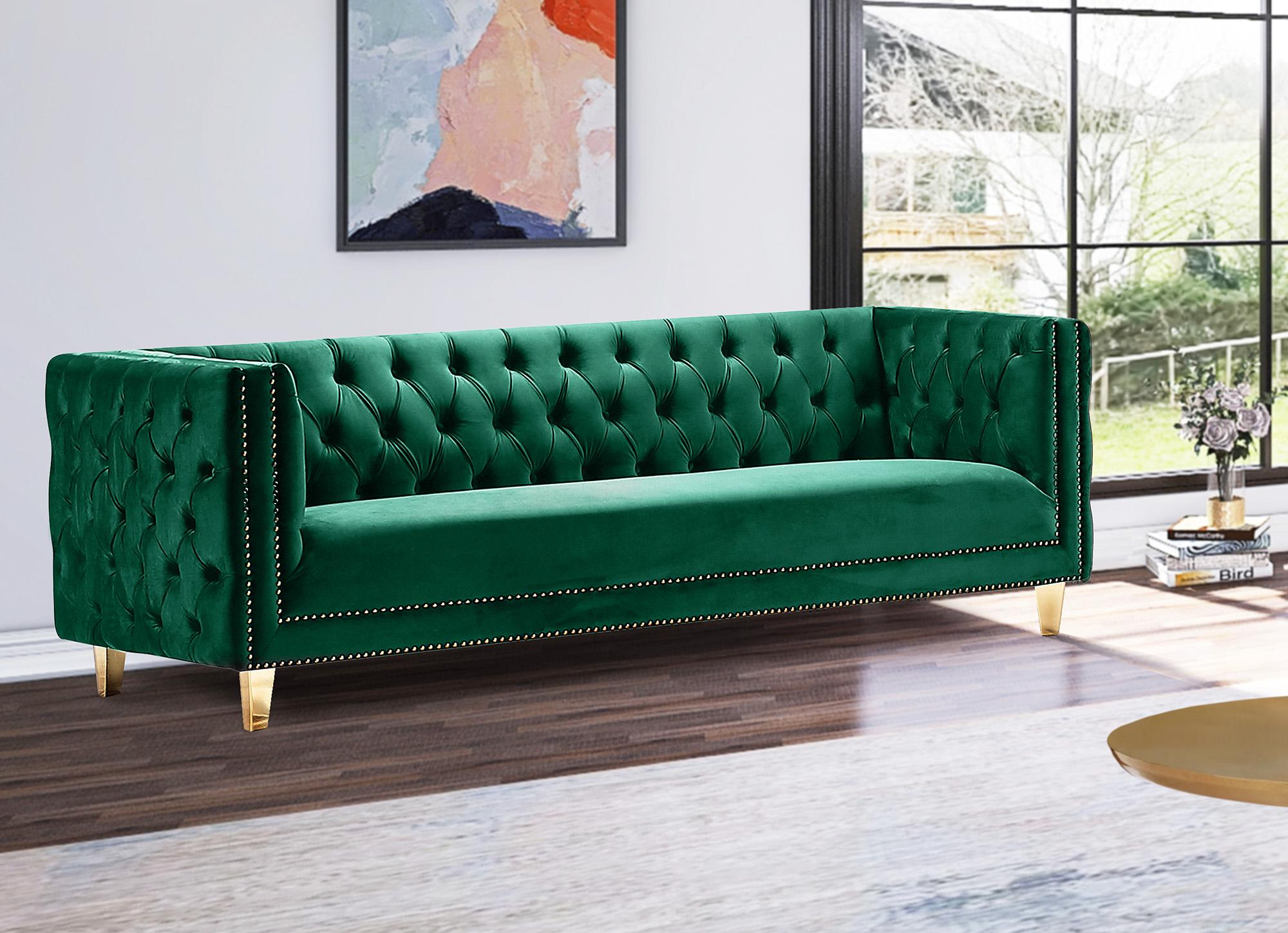 

    
 Shop  Glam Green Velvet Sofa Set 3Pcs MICHELLE 652Green Meridian Contemporary Modern
