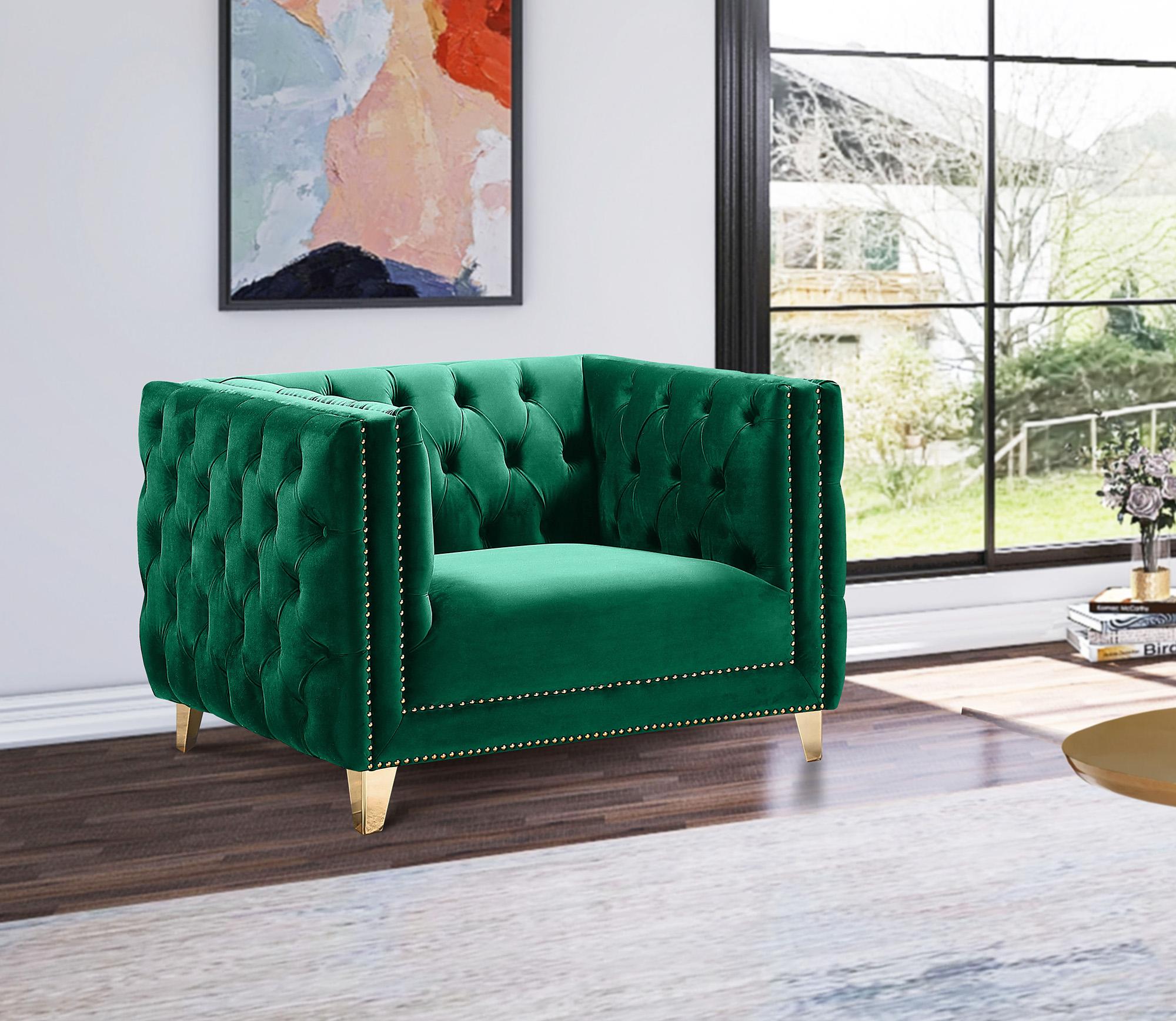 

    
Glam Green Velvet Sofa Set 3Pcs MICHELLE 652Green Meridian Contemporary Modern
