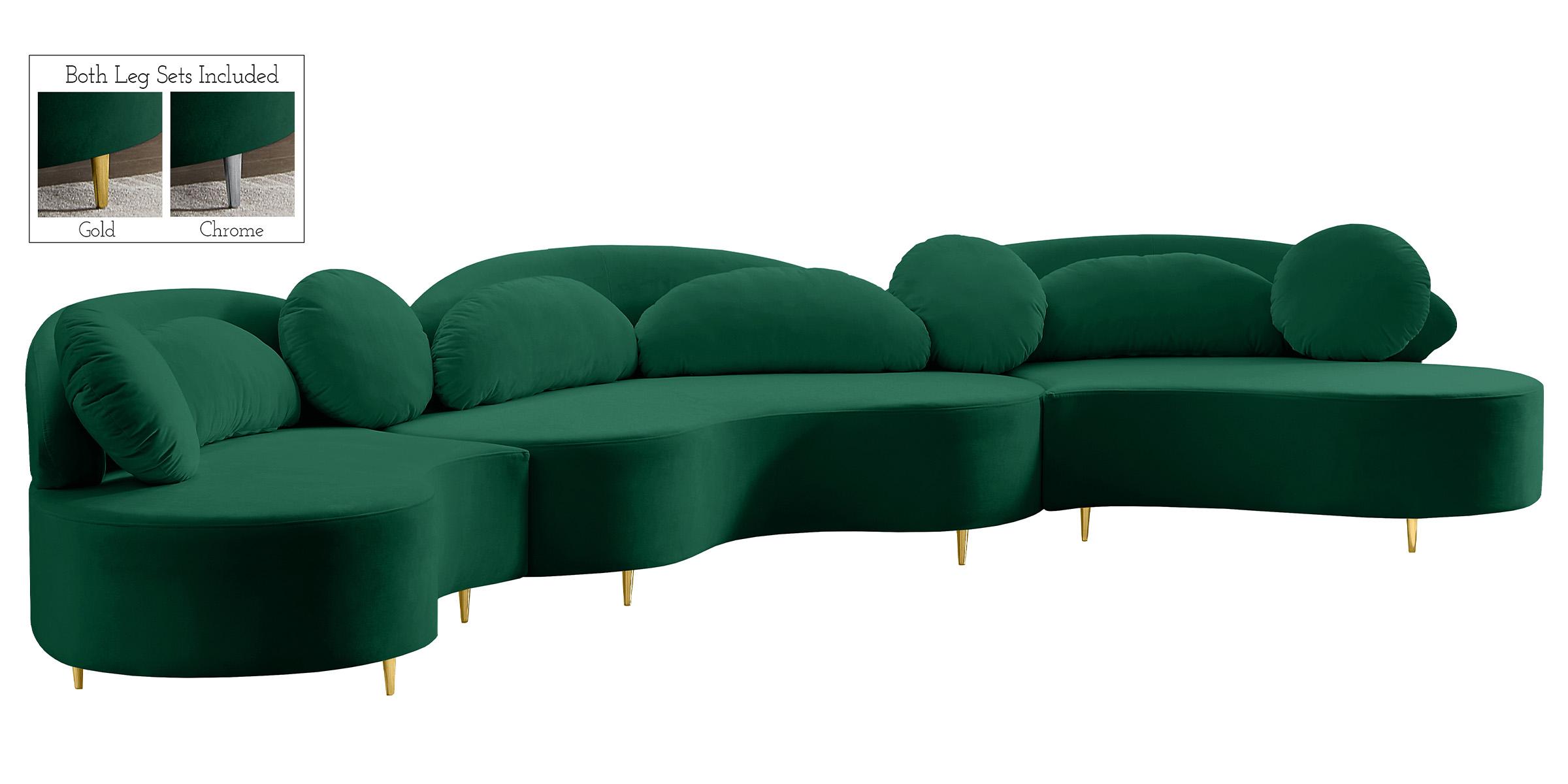 Contemporary, Modern Sectional Sofa Vivacious 632Green-Sectional 632Green-Sectional in Green Velvet