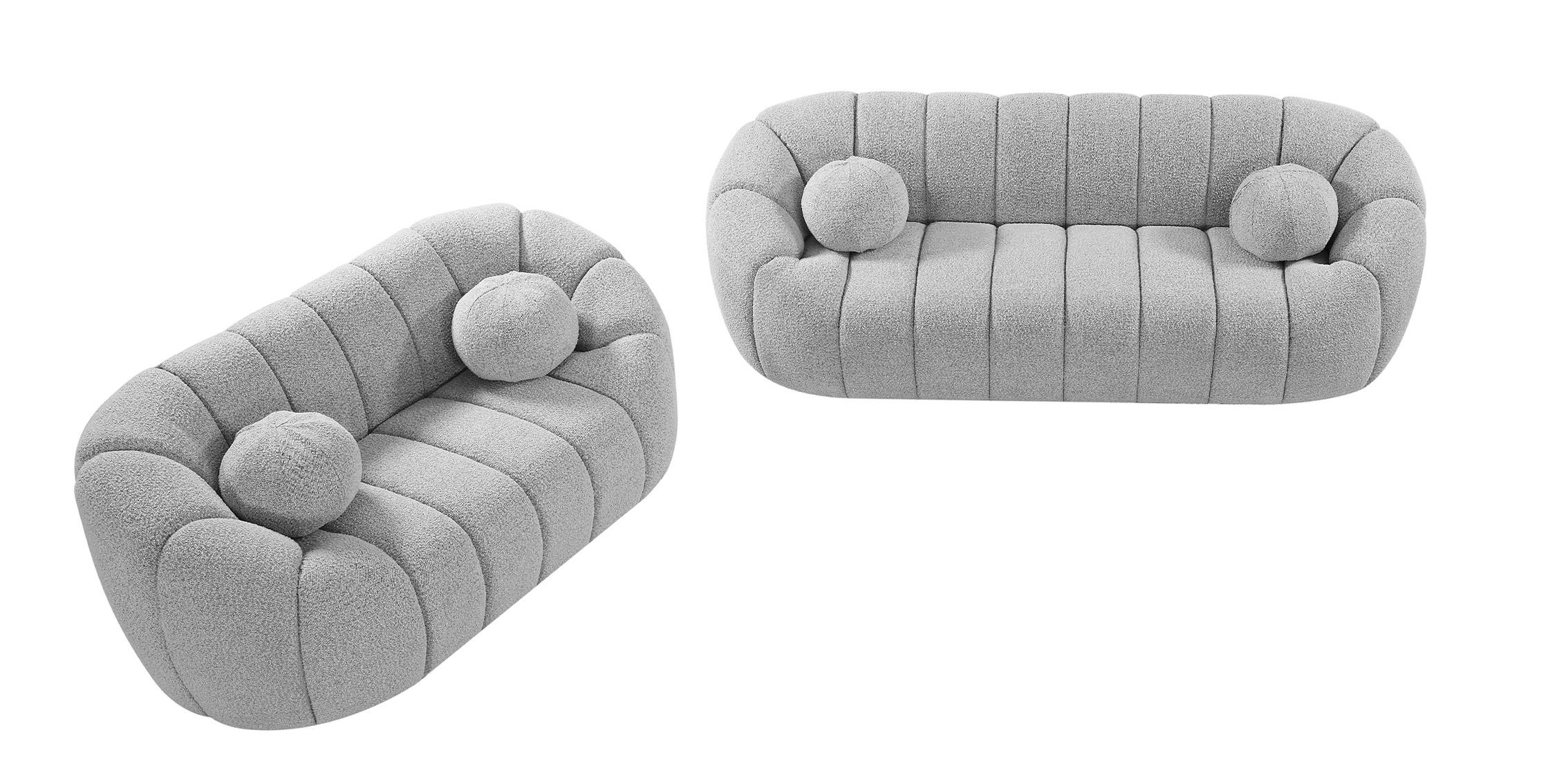 

    
Glam Grey Boucle Channel Tufted Sofa Set 2Pcs  ELIJAH 644Grey Meridian Modern
