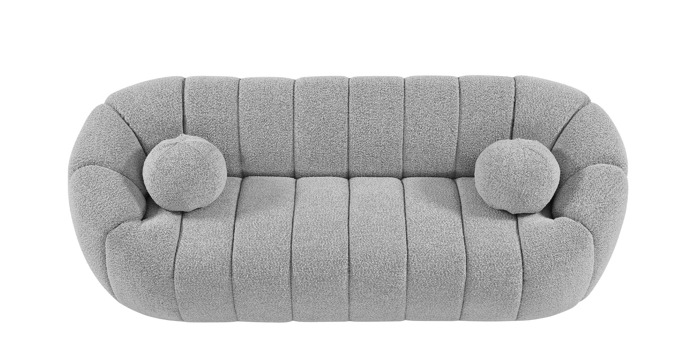 

    
 Shop  Glam Grey Boucle Channel Tufted Sofa Set 3Pcs  ELIJAH 644Grey Meridian Modern

