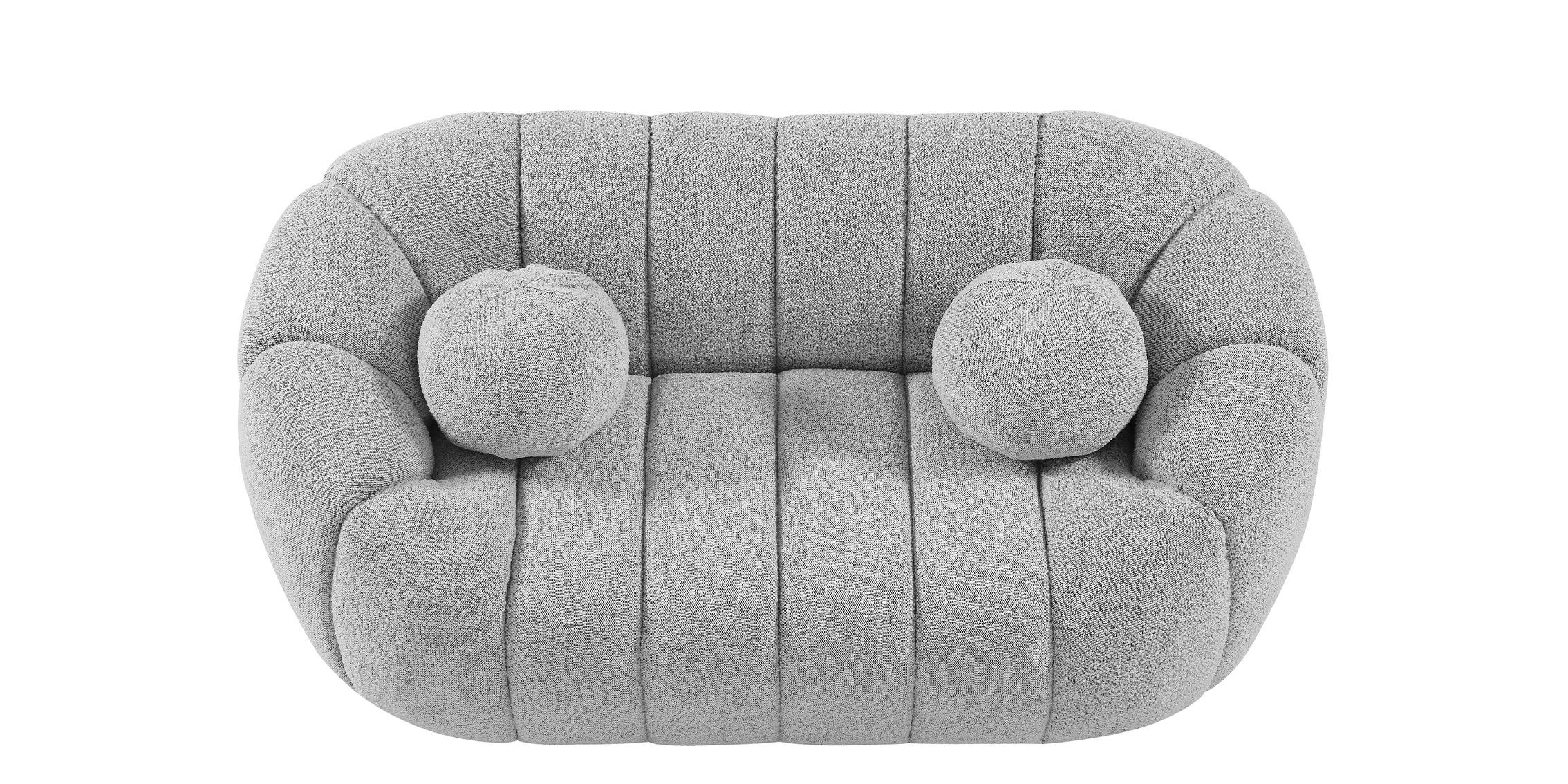 

    
 Photo  Glam Grey Boucle Channel Tufted Sofa Set 3Pcs  ELIJAH 644Grey Meridian Modern
