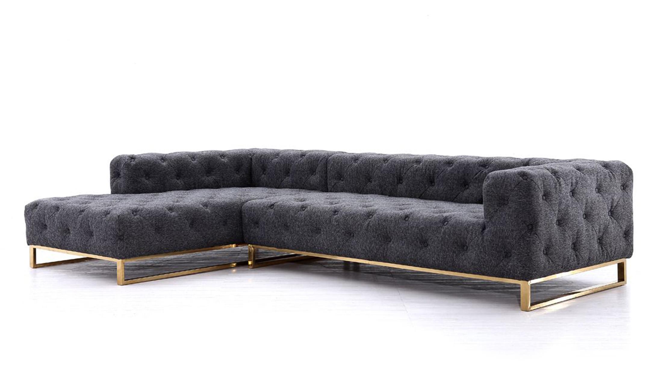 

    
Glam Grey Fabric Tufted Sectional Sofa LEFT Divani Casa Willa Contemporary
